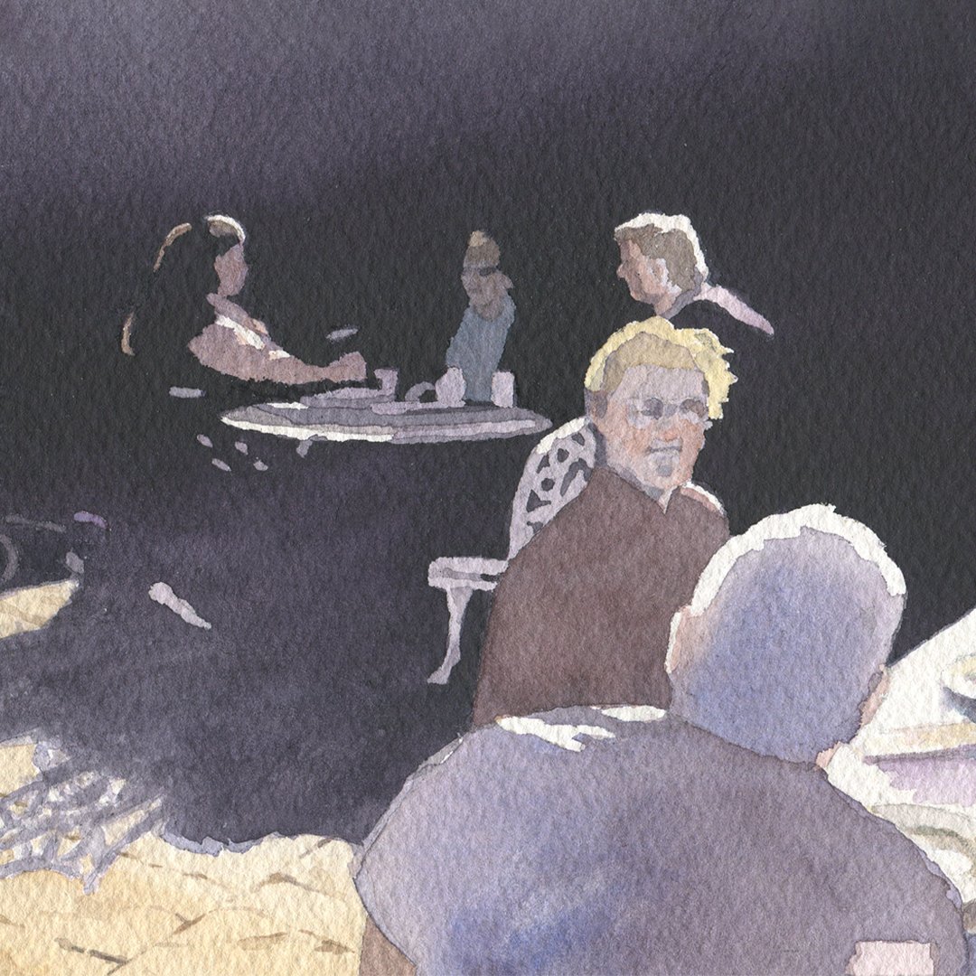 Watercolour sketch: cafe terrace - light & shade