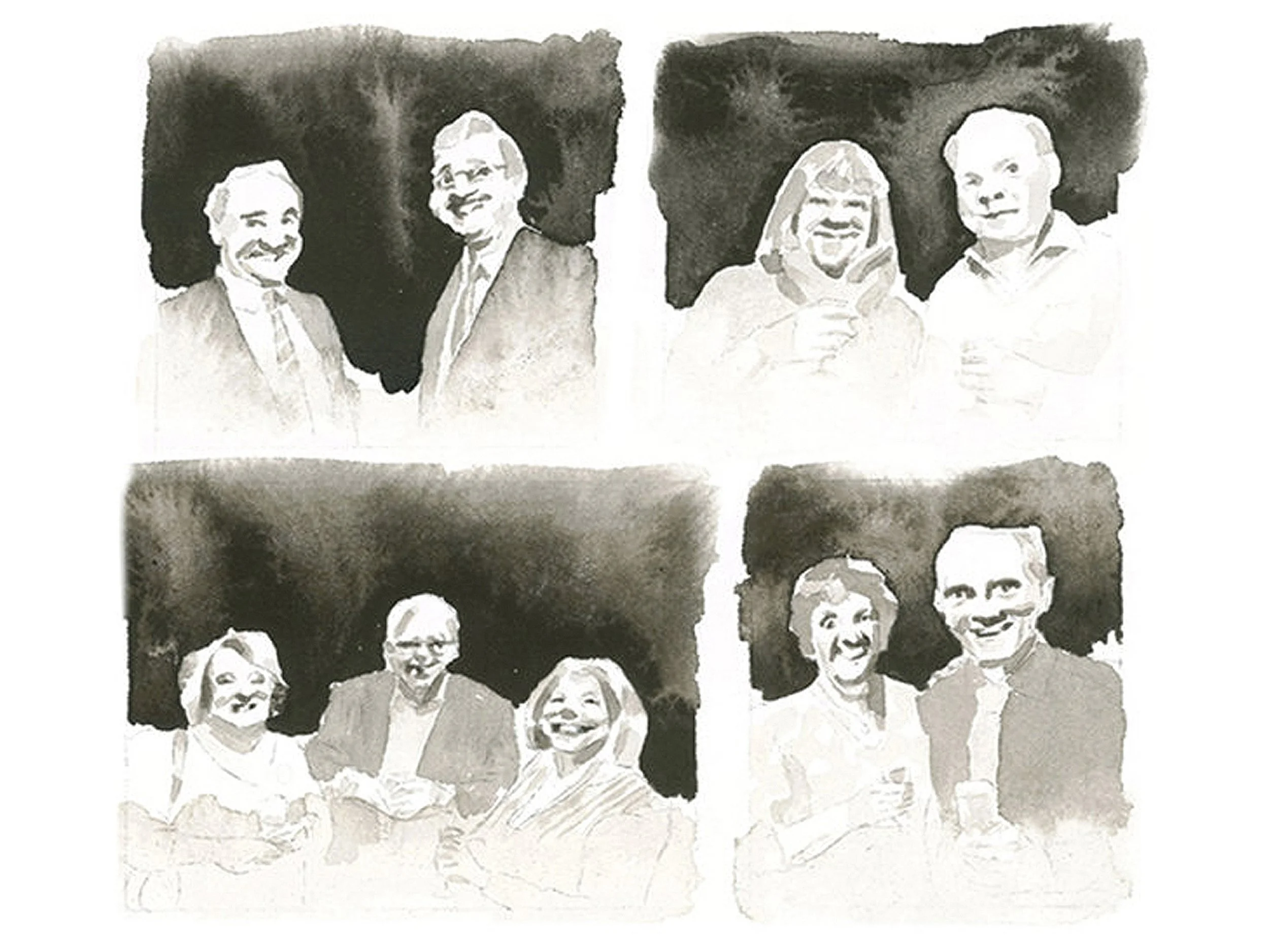 Greyscale sketches: Guests at the Party (h:17cm x w: 24)