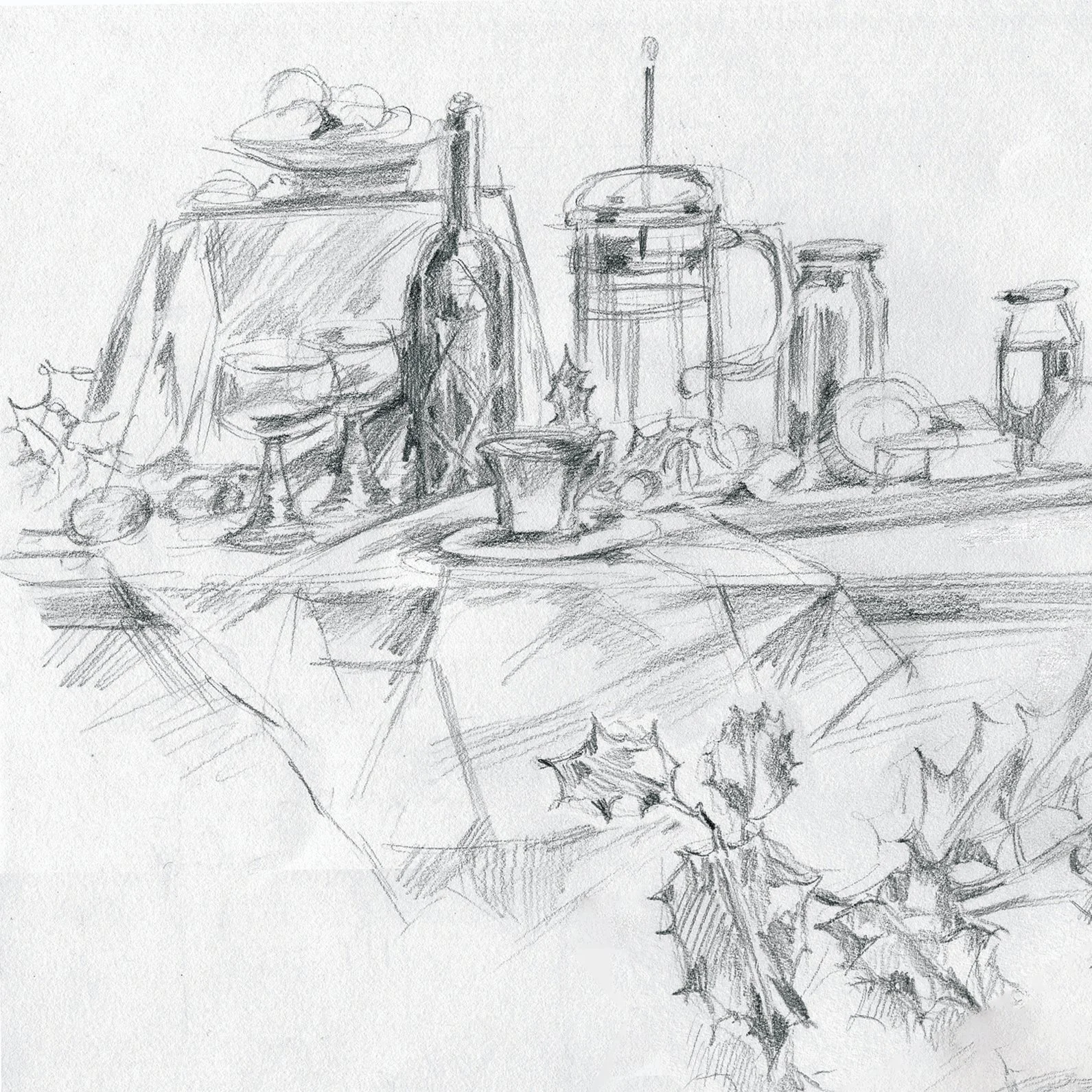 Pencil sketch: Christmas still life