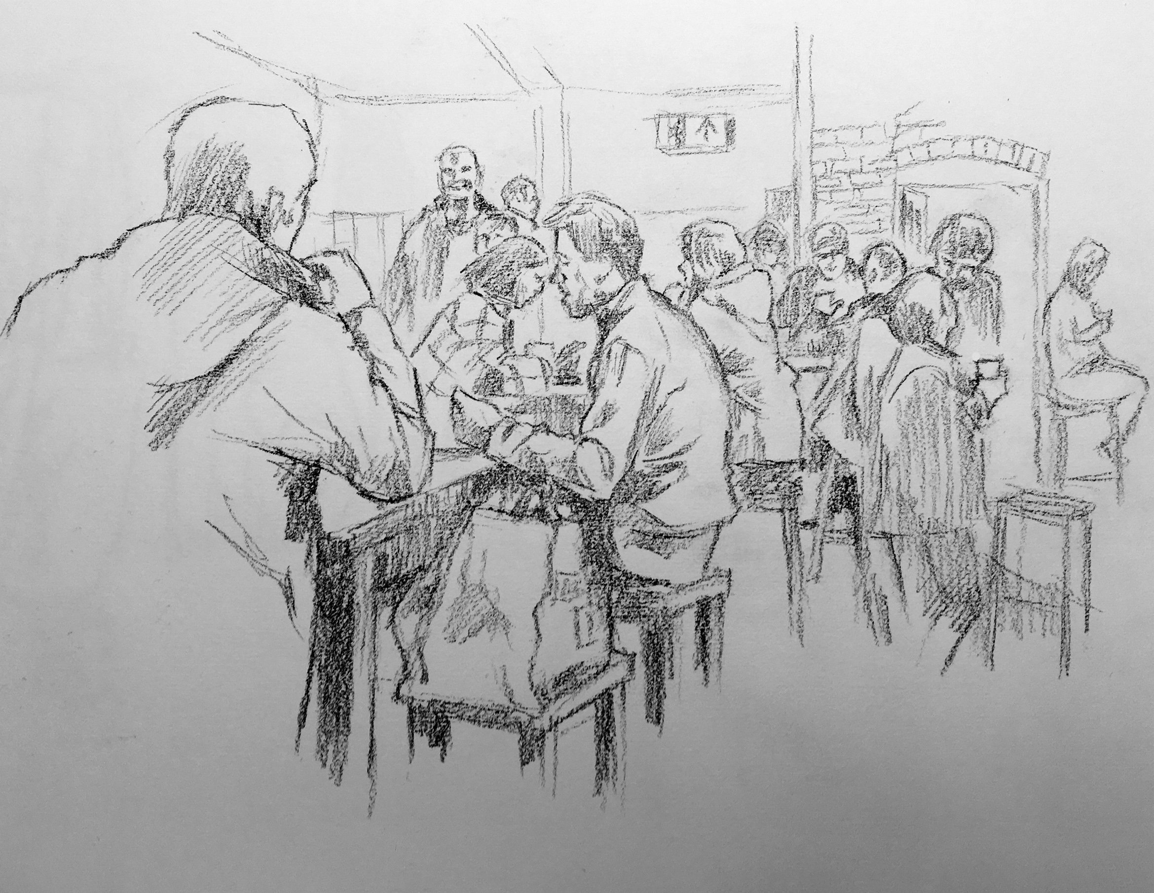 Cafe sketch - Goods Shed, Canterbury