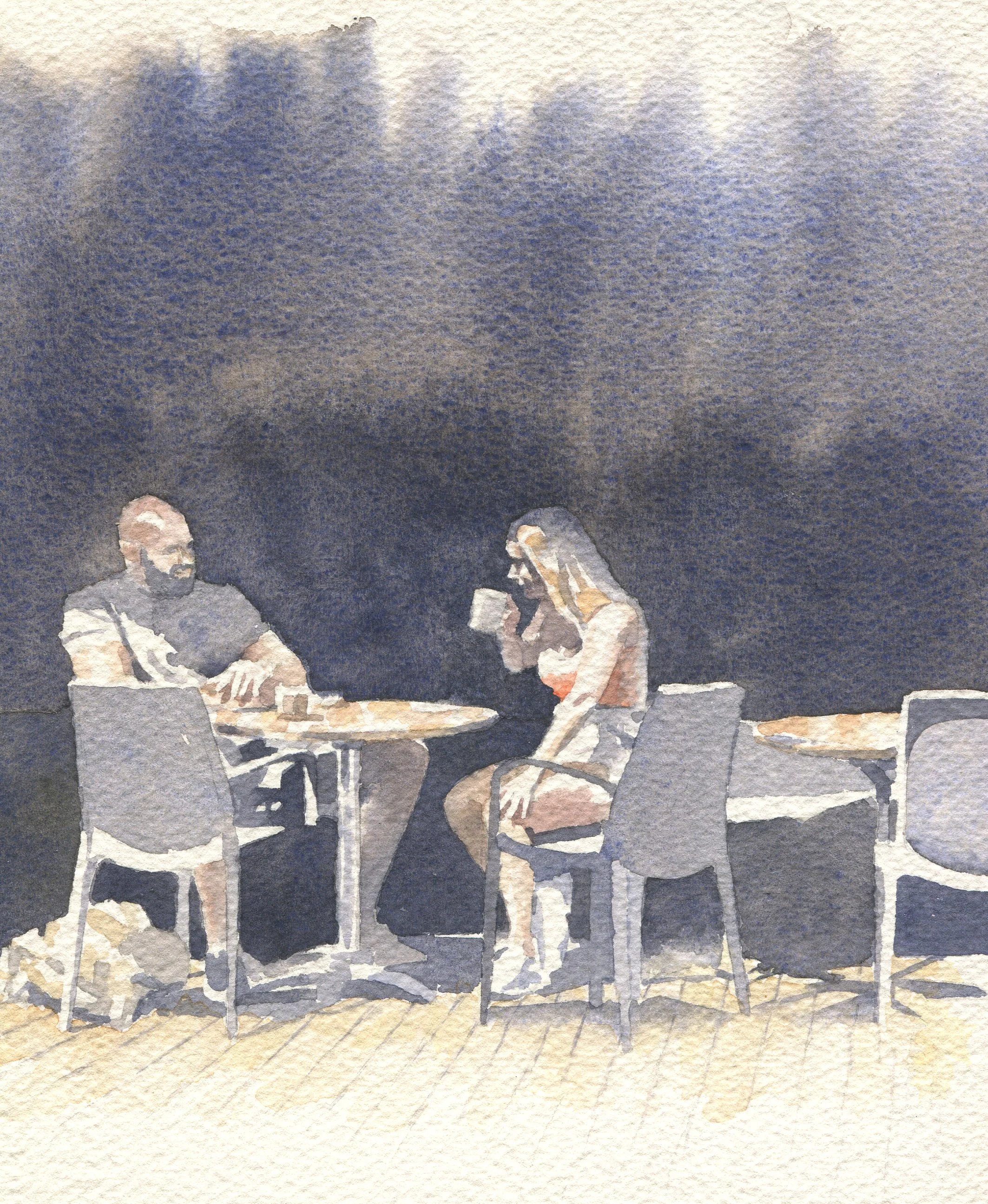 Figure study watercolour sketch: Cafe couple (h:20cm x w:18)
