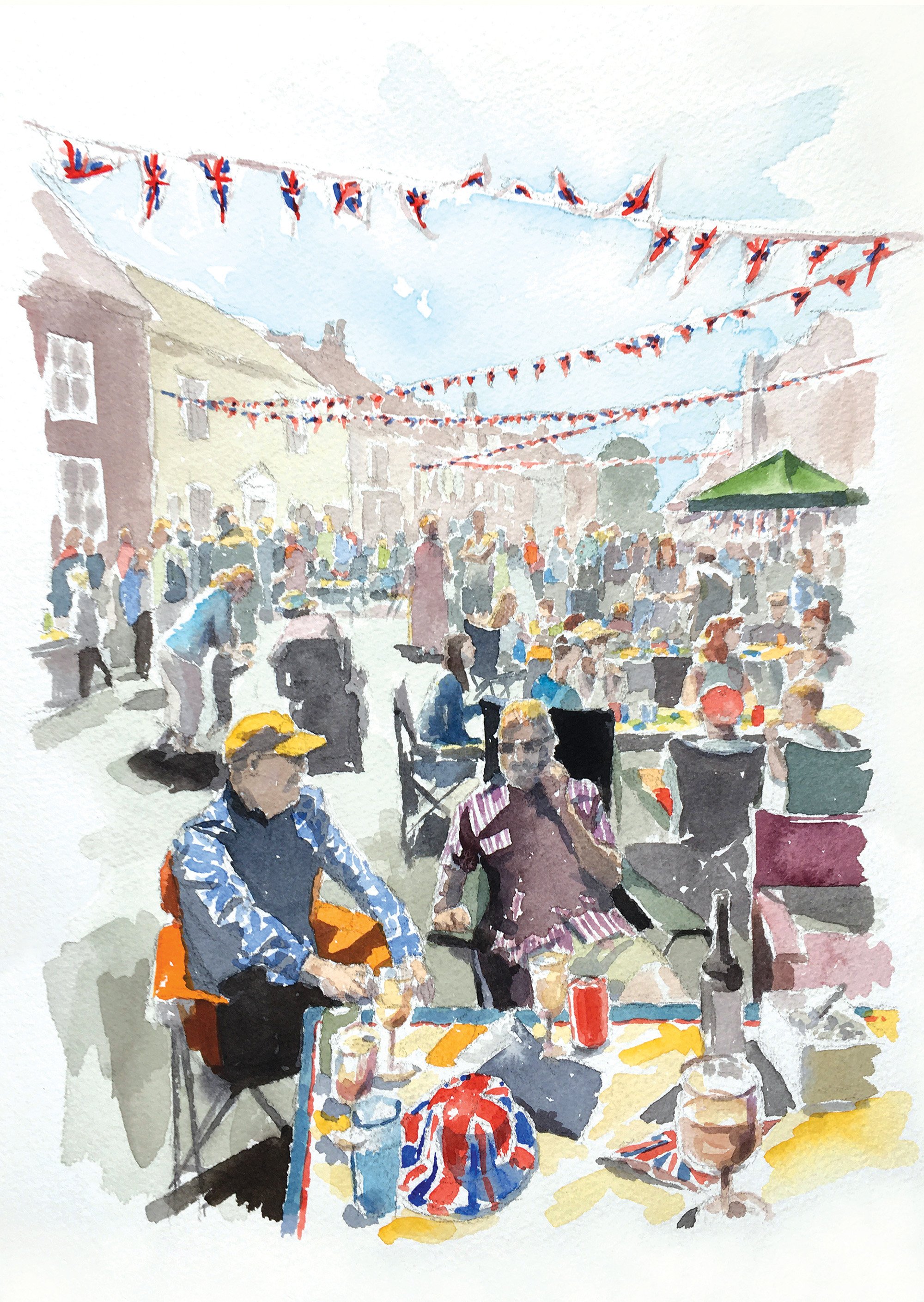 Watercolour Sketch: Wye Coronation Street Party