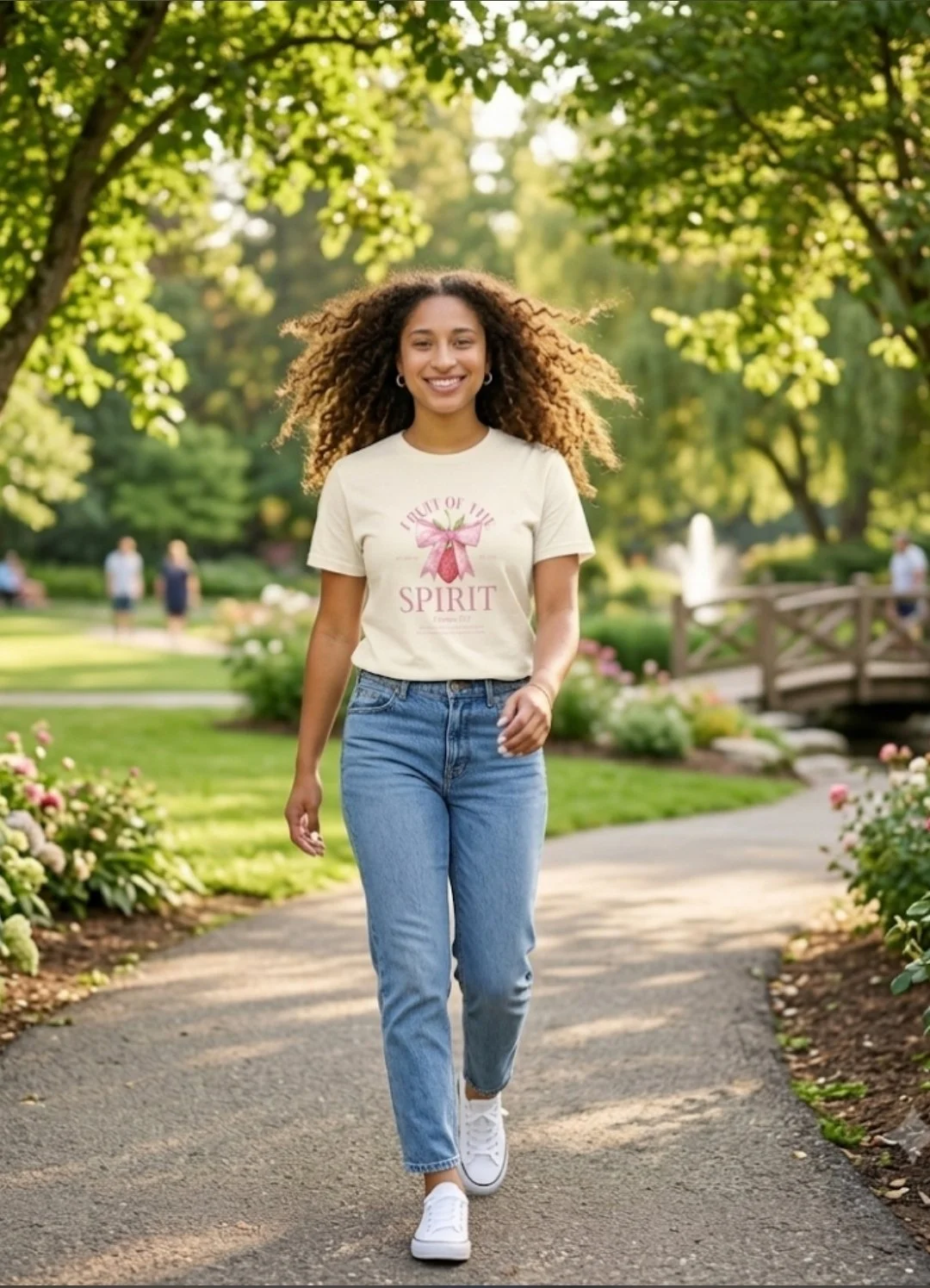 Fruit of the Spirit Watercolor Graphic Tee – Cream & Soft Pink