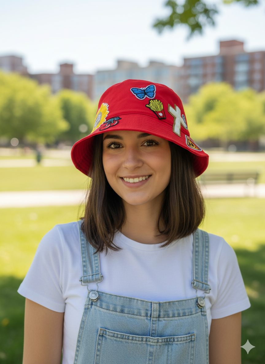 ​"God is Greater" Multi-Patch Streetwear Bucket Hat – Red