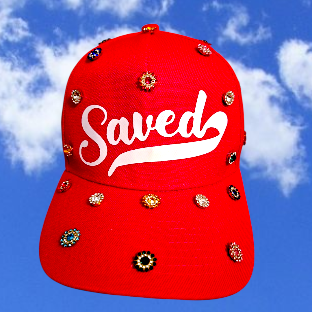 Saved Red Jeweled Baseball Cap | NU CR8XN Collection