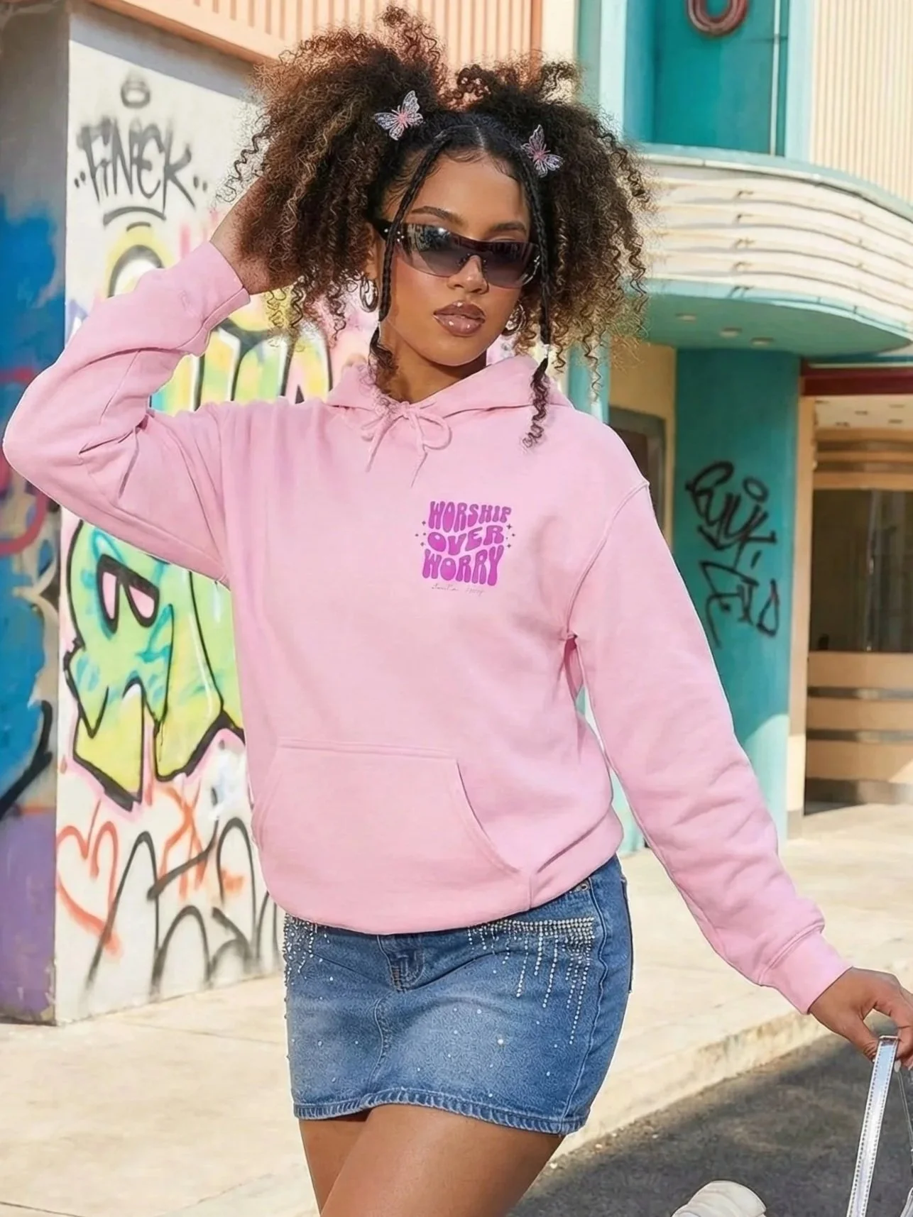 Worship over Worry pink Hoodie