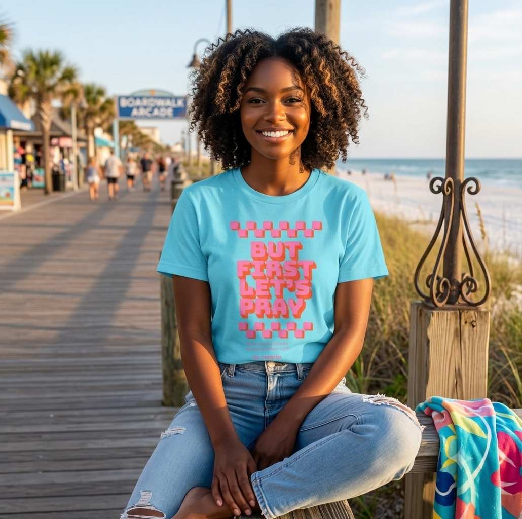 But First, Let's Pray" Retro Graphic Tee