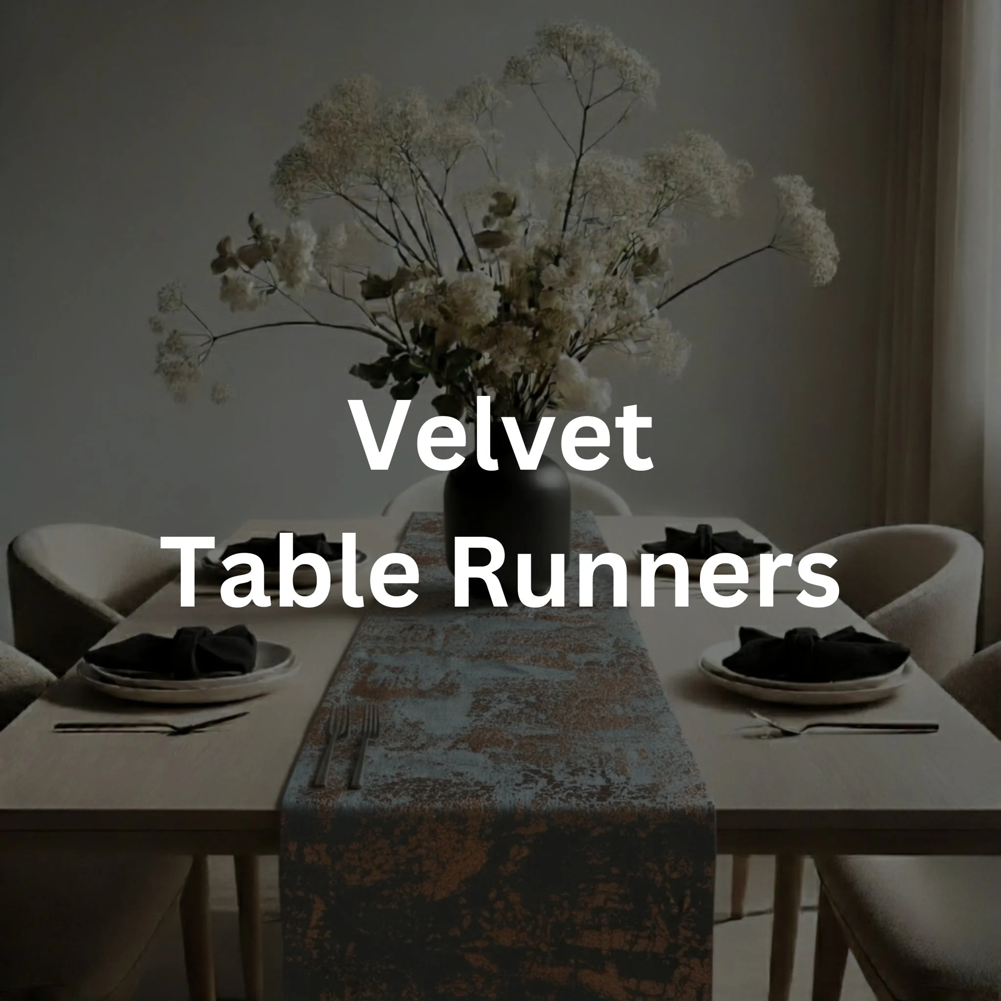 A dining table with a floral centerpiece, table runners, and place settings, in a well-lit room with curtains.