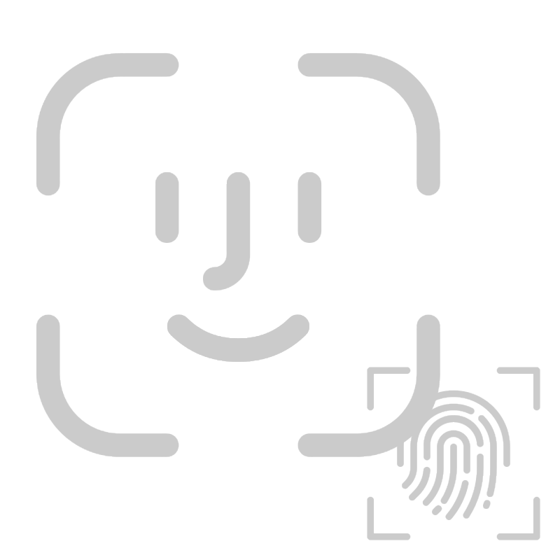 Digital icon of a person's face with a fingerprint scanner and fingerprint scan in the corner
