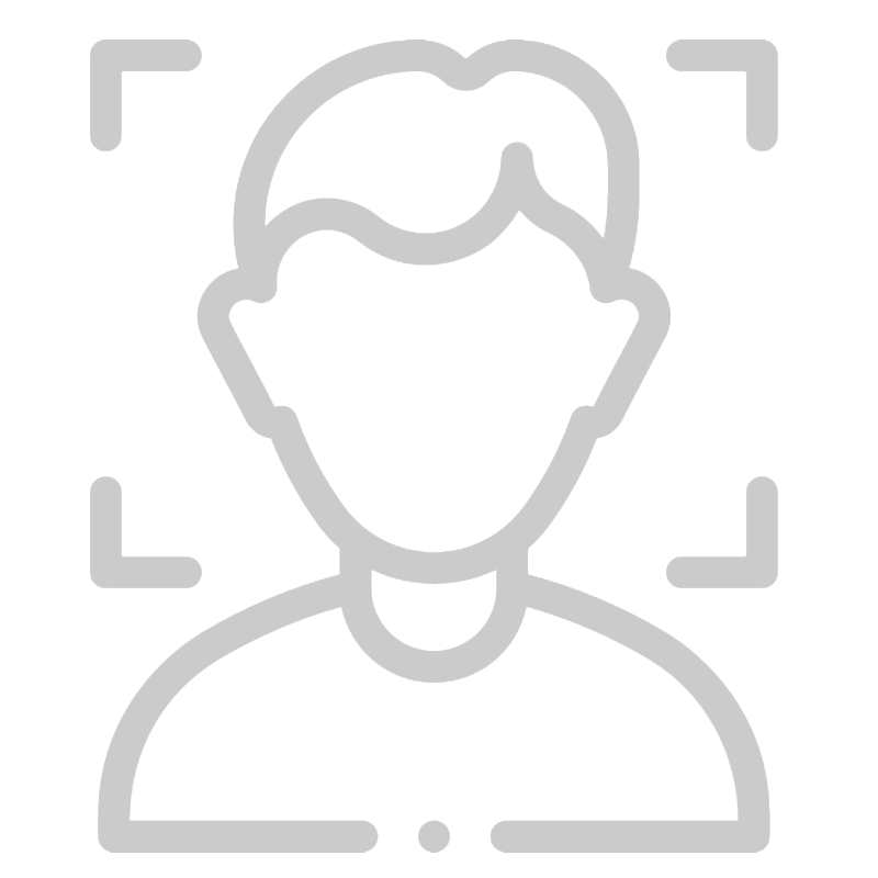 Icon of a person's head and shoulders with a square frame around the face, representing face recognition or user profile.