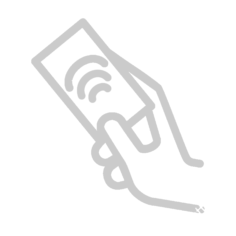 Outline of a hand holding a remote control with Wi-Fi signal icon on the screen.