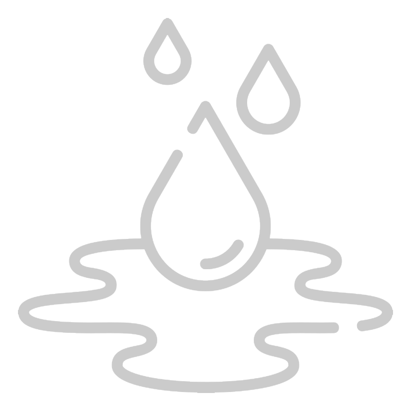Outline icon of a water droplet falling into a puddle with two additional droplets above.