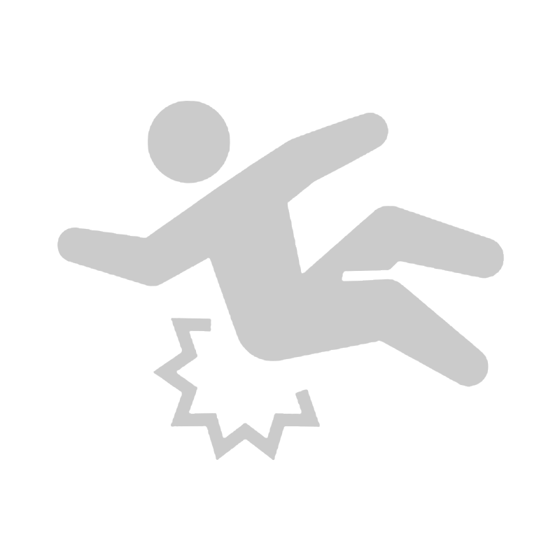 A stylized graphic of a person slipping and falling with a zigzag line indicating a fall and a jagged circle representing a slip.
