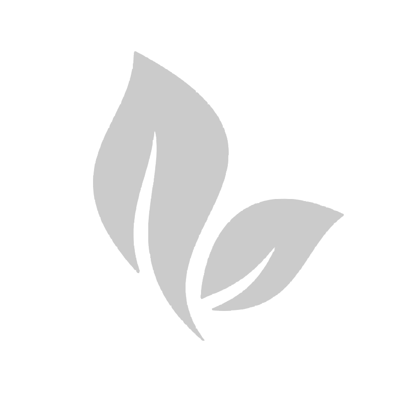A stylized graphic of a leaf with a smaller leaf branch, in gray on a black background.