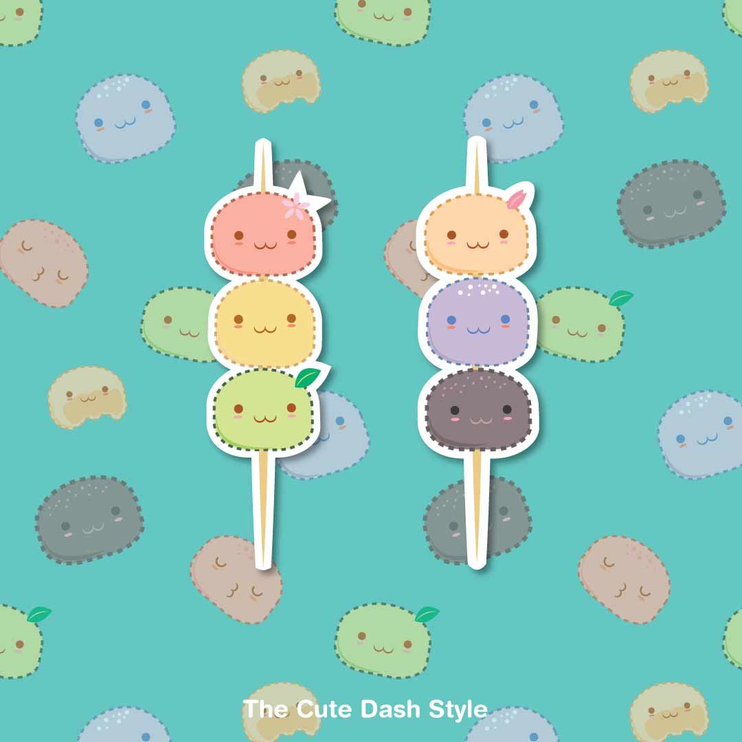 Two colorful lollipop sticks with cute, animated, pixel-style animal faces stacked on top of each other, set against a background filled with similar small, smiling animal faces and the text "The Cute Dash Style".