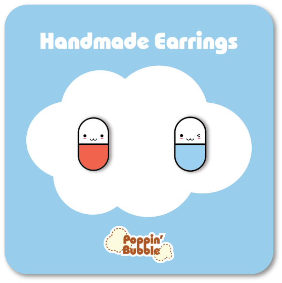 Cute Red and Blue Capsule Studs