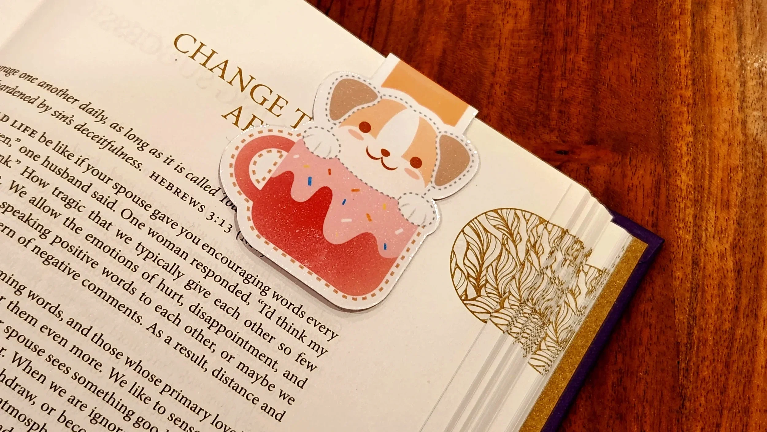 Cute Poppin' Doughnut Cup Puppy Handmade Magnetic Bookmark