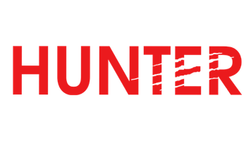 The word "HUNTER" in bold red capital letters on a black background.