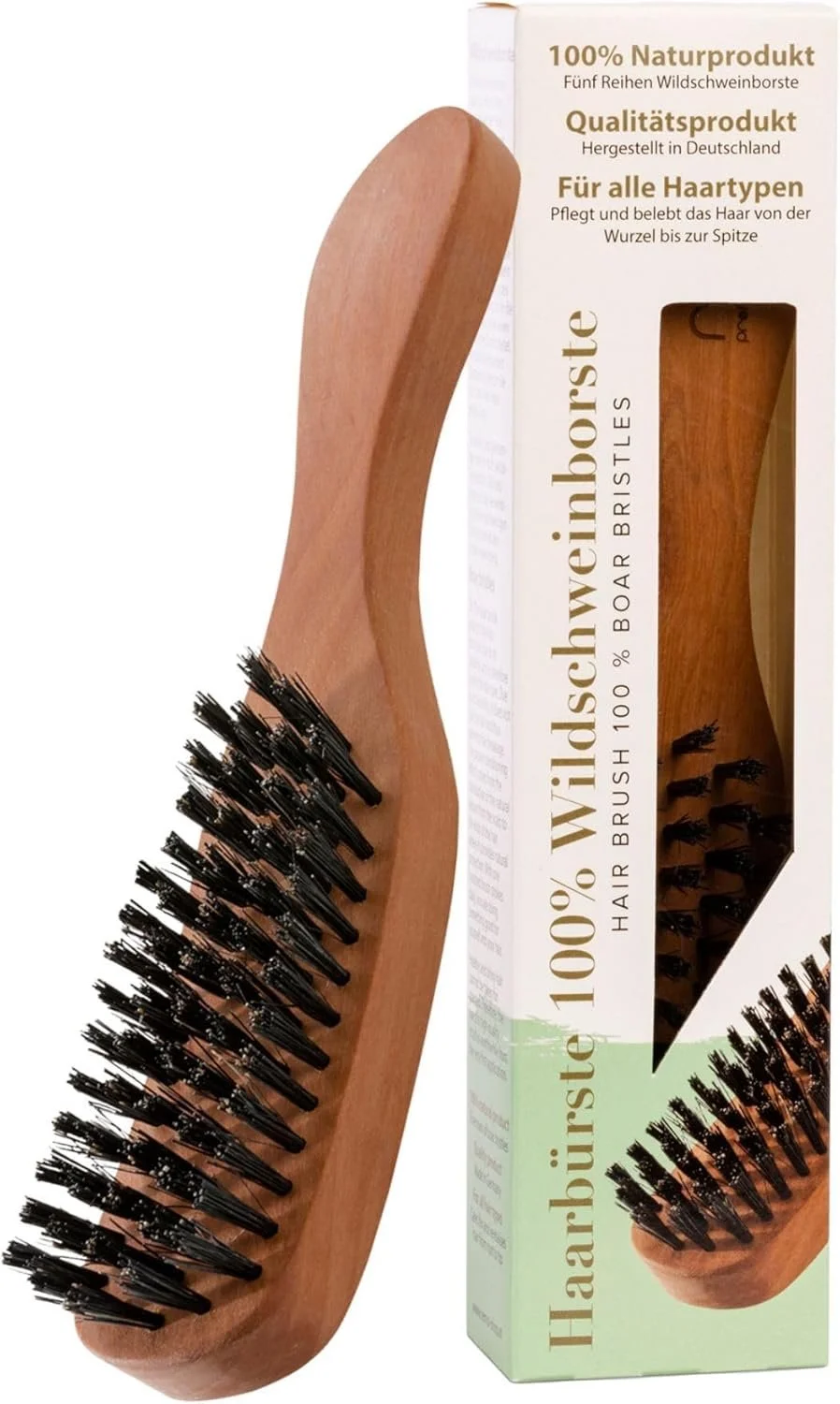 Cepillo de Pelo con Cerdas de Jabalí de Madera de Peral con Mango Estrecho