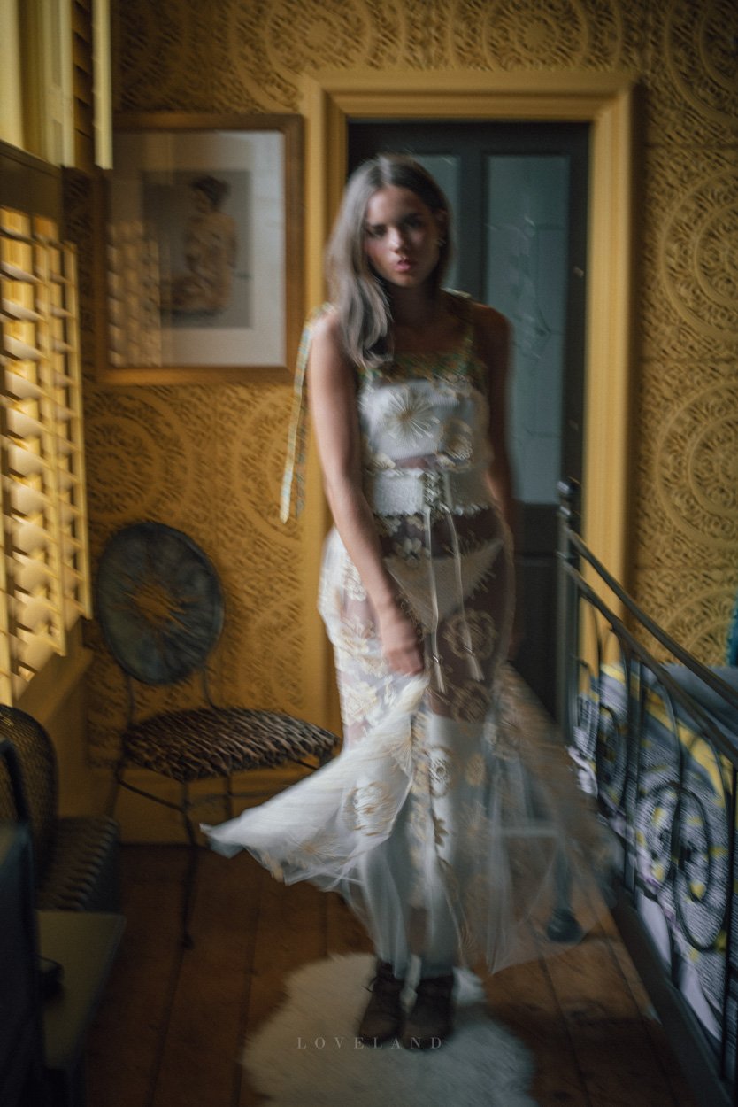 Fashion model Macy Griffiths in Free People embroidered maxi dress, bohemian styled editorial fashion shoot in Church Stretton. David Loveland Fashion Photography