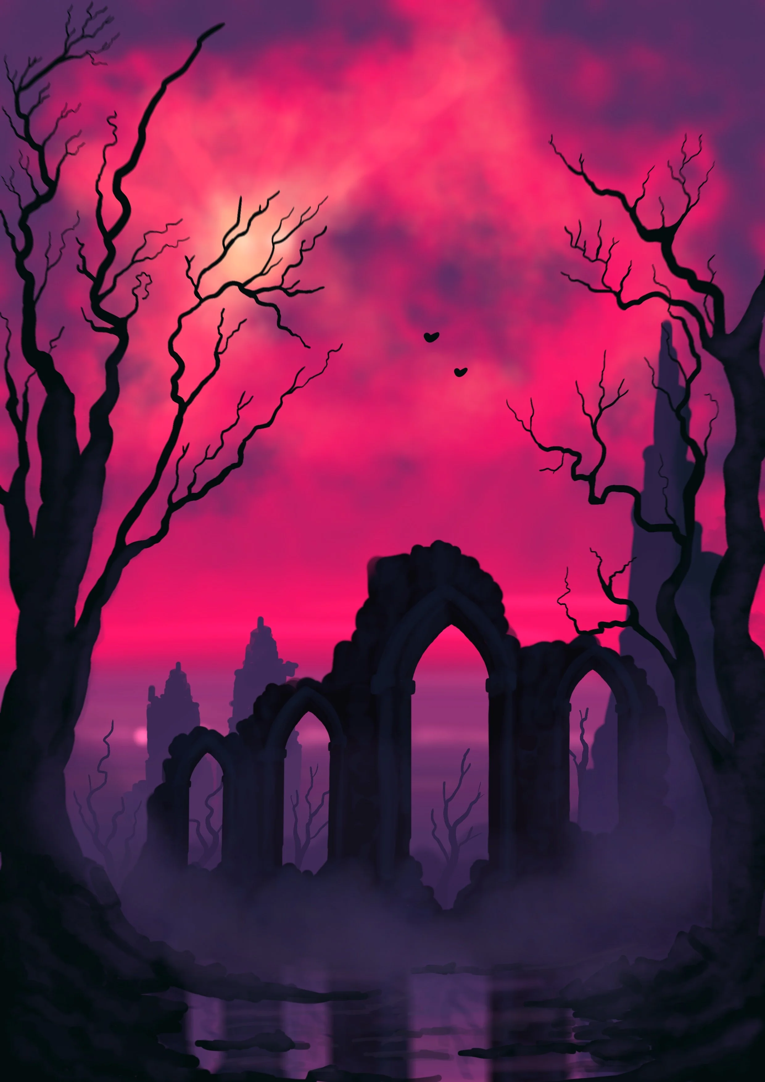 Illustration of a spooky ruin
