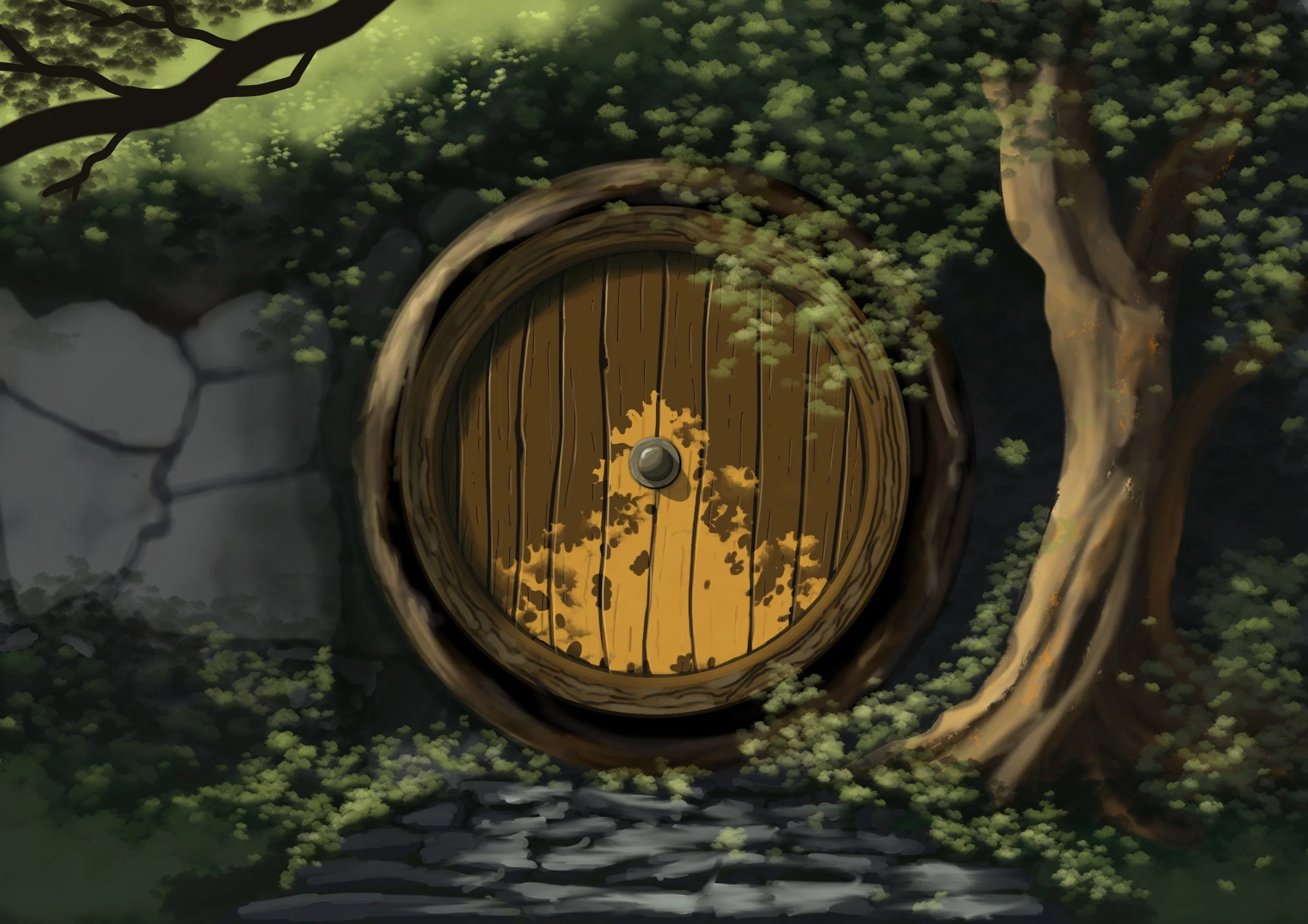 Illustration of a hobbit hole door