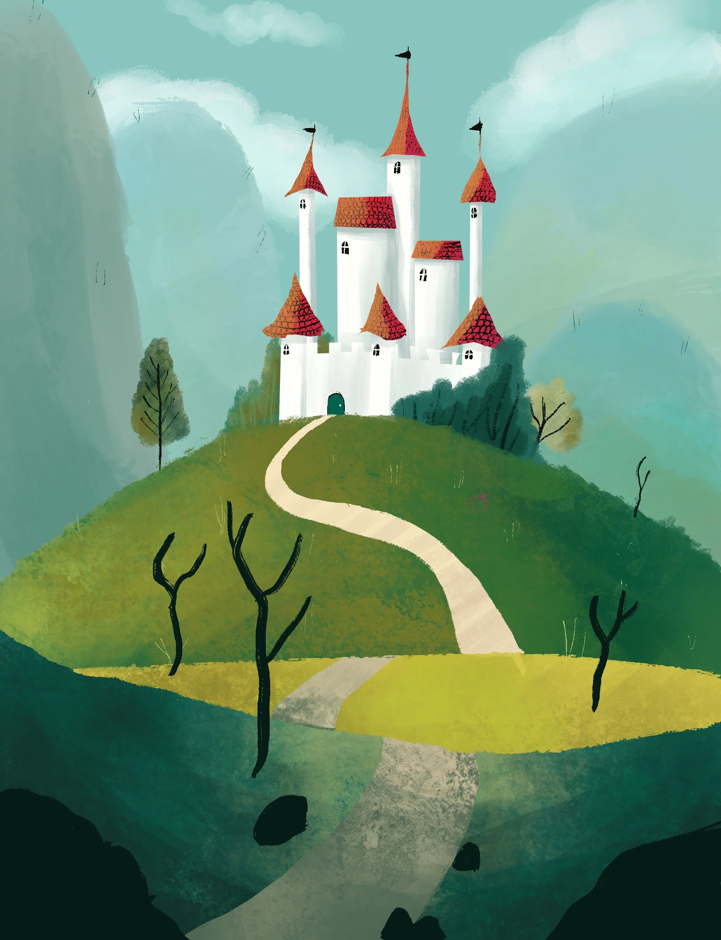 Illustration of a castle on a hill