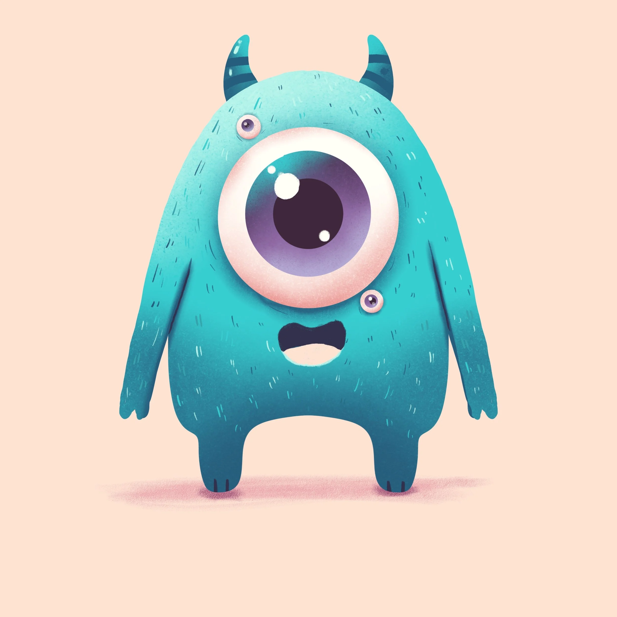 Illustration of a smiling blue monster