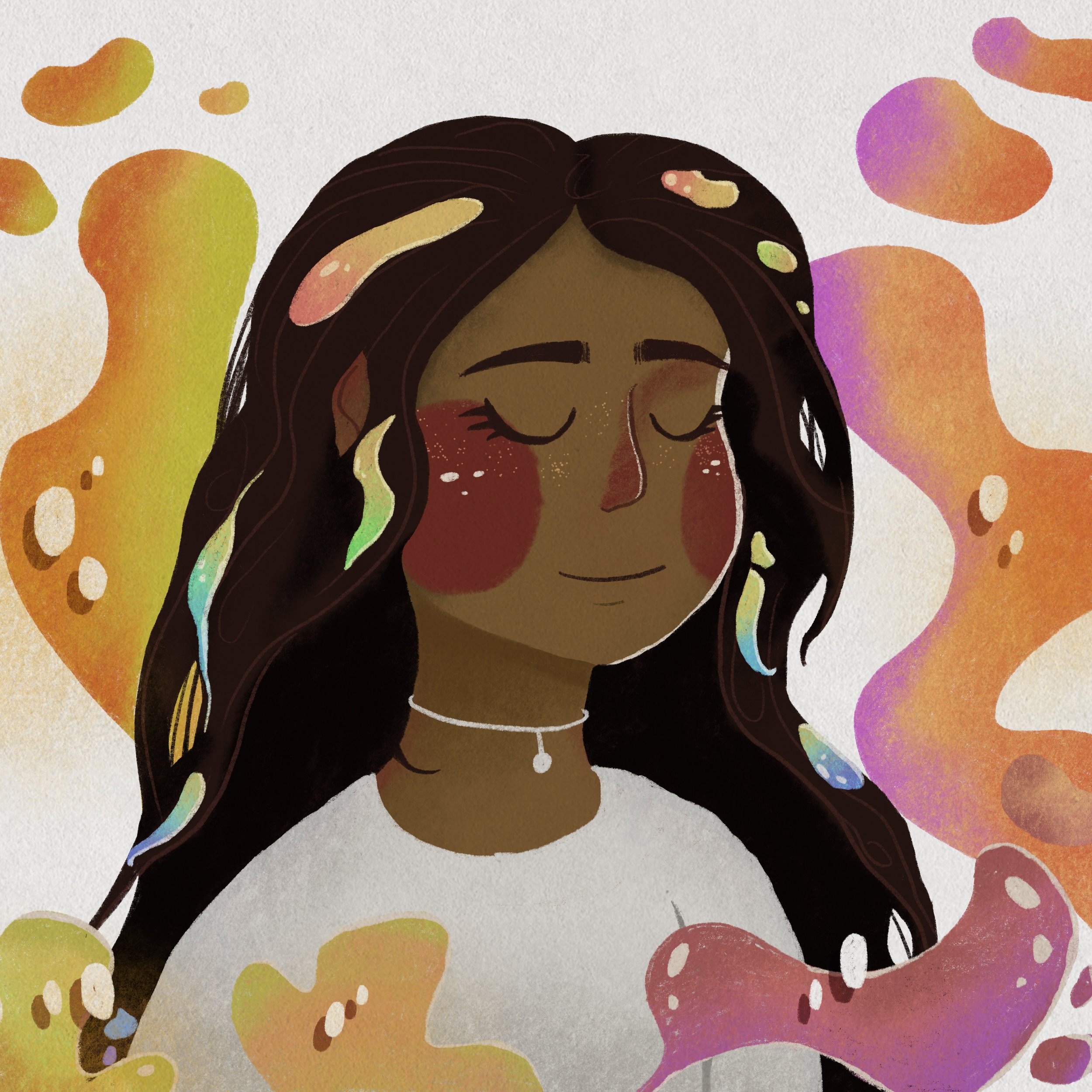 Illustration of a young woman with splurges of colour