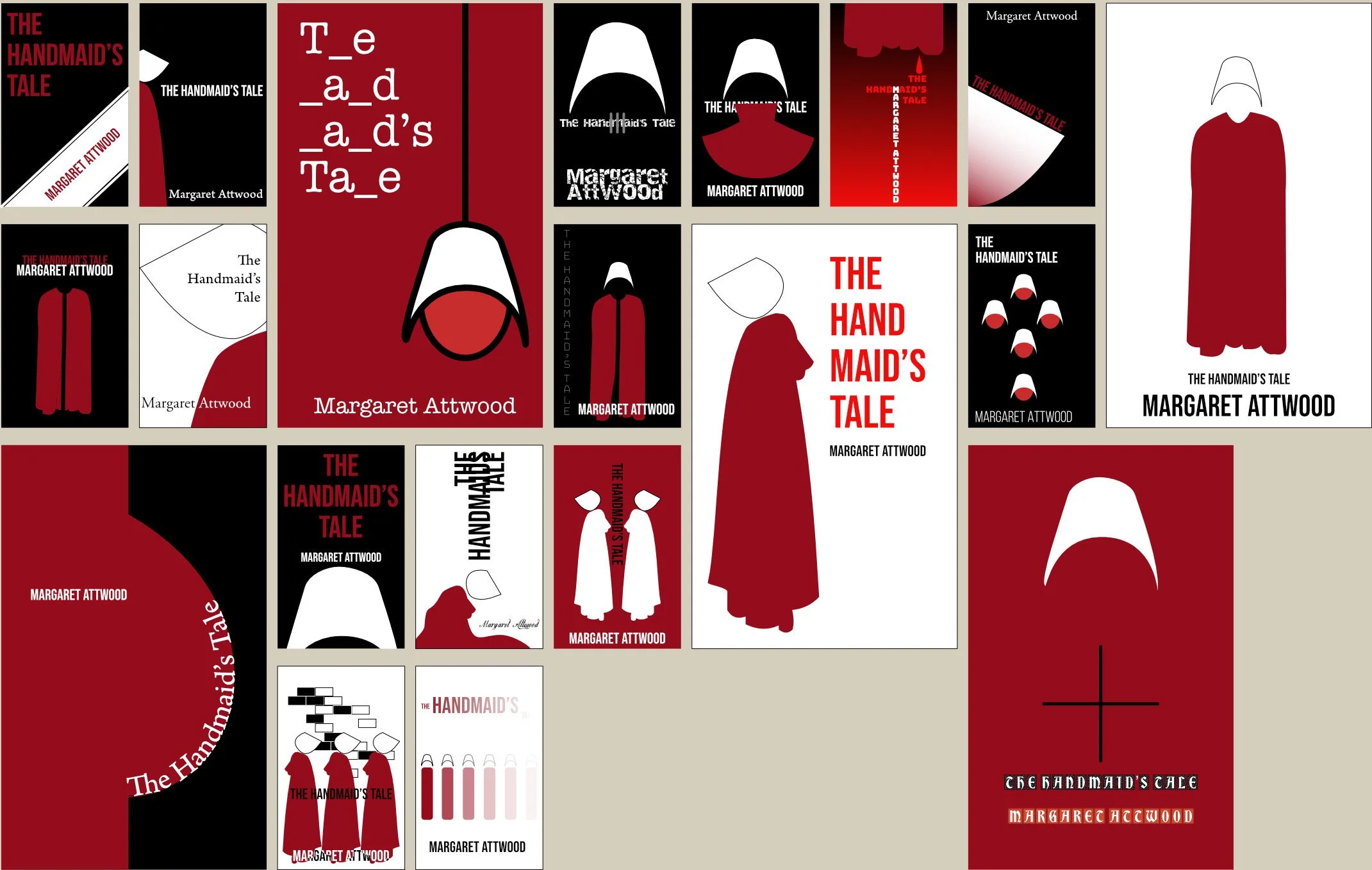 Iterations for possible covers for The Handmaid's Tale by Margaret Attwood (student project)