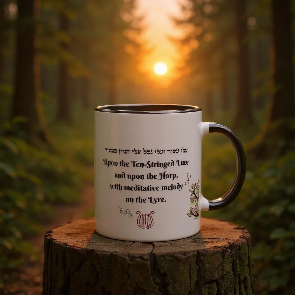 Harp Mug Psalms 92:4  'Upon the Ten Strings Lute, and upon the Harp...' Mug for Harp and Psalms lovers