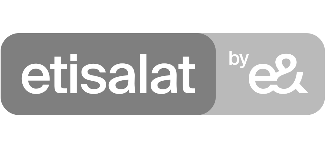 Etisalat logo with black and gray background and white text.