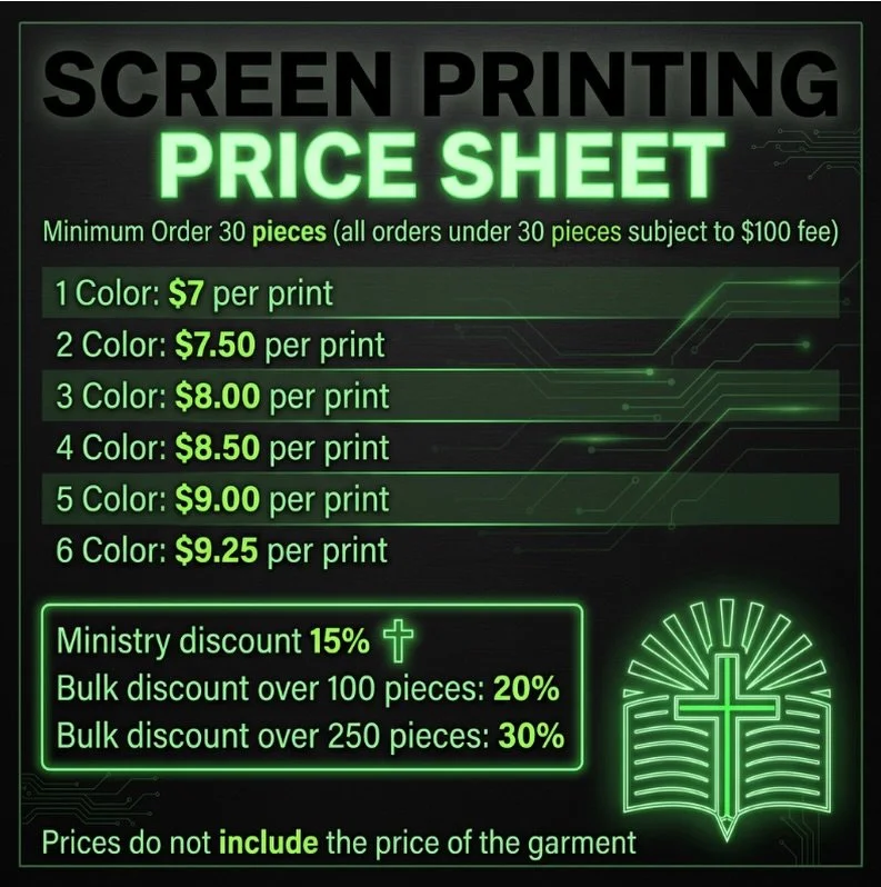 Reworked Screen Printing Price Sheet 😎