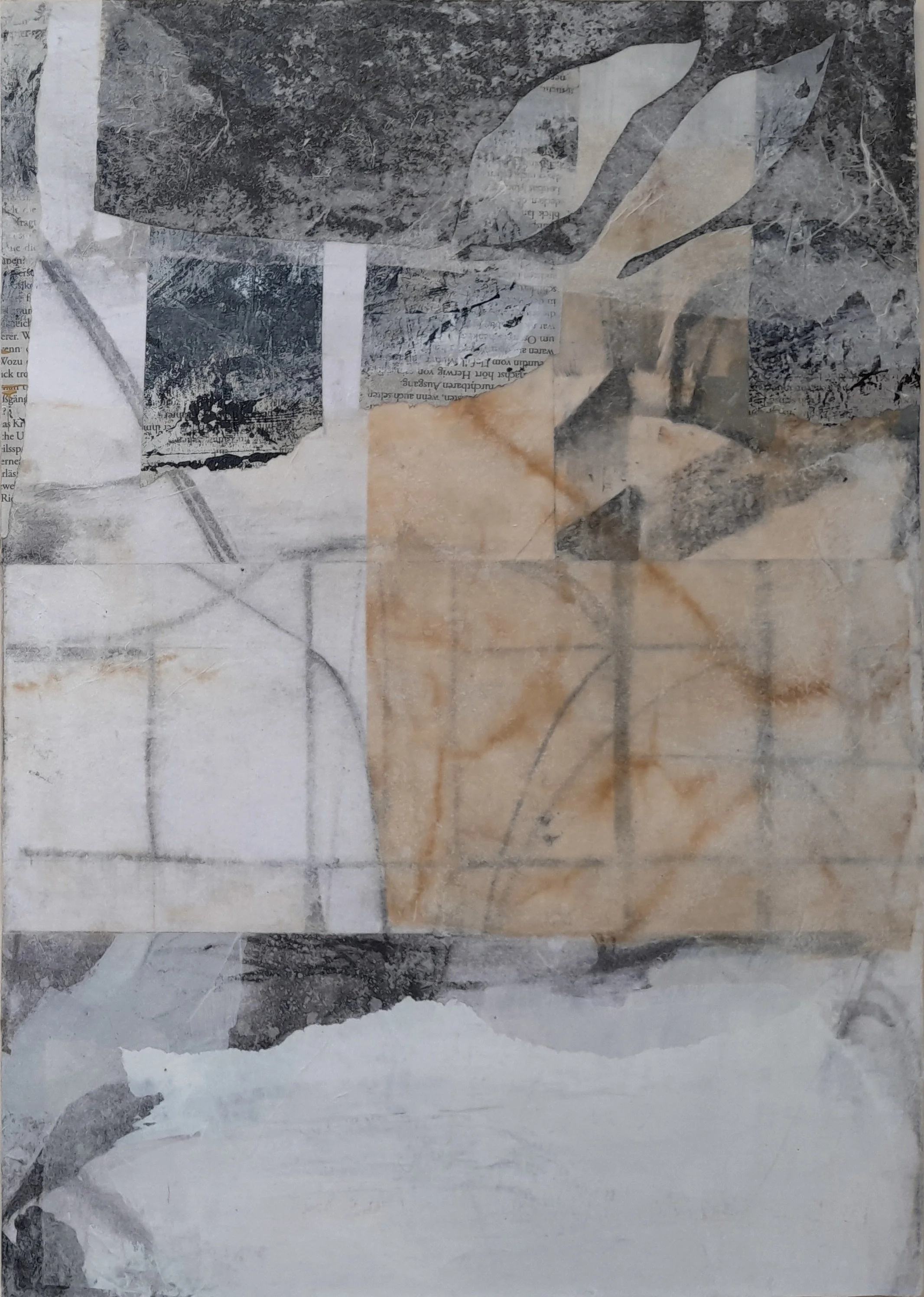 Gefärbte und gesammelte Papiere, Kohle, Acryl