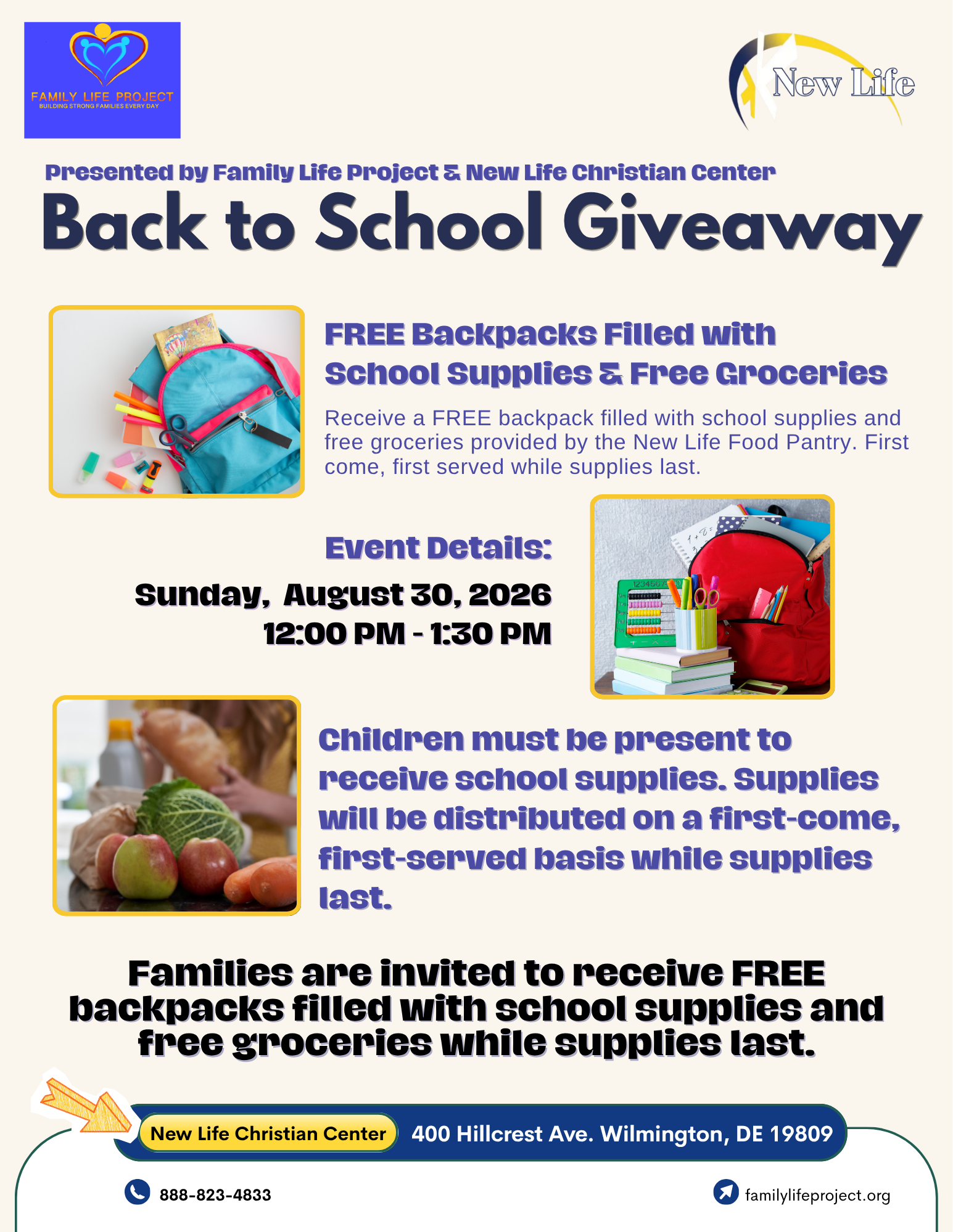 Supporting Families with Hope: Family Life Project &amp; New Life Christian Center Back-to-School Giveaway
