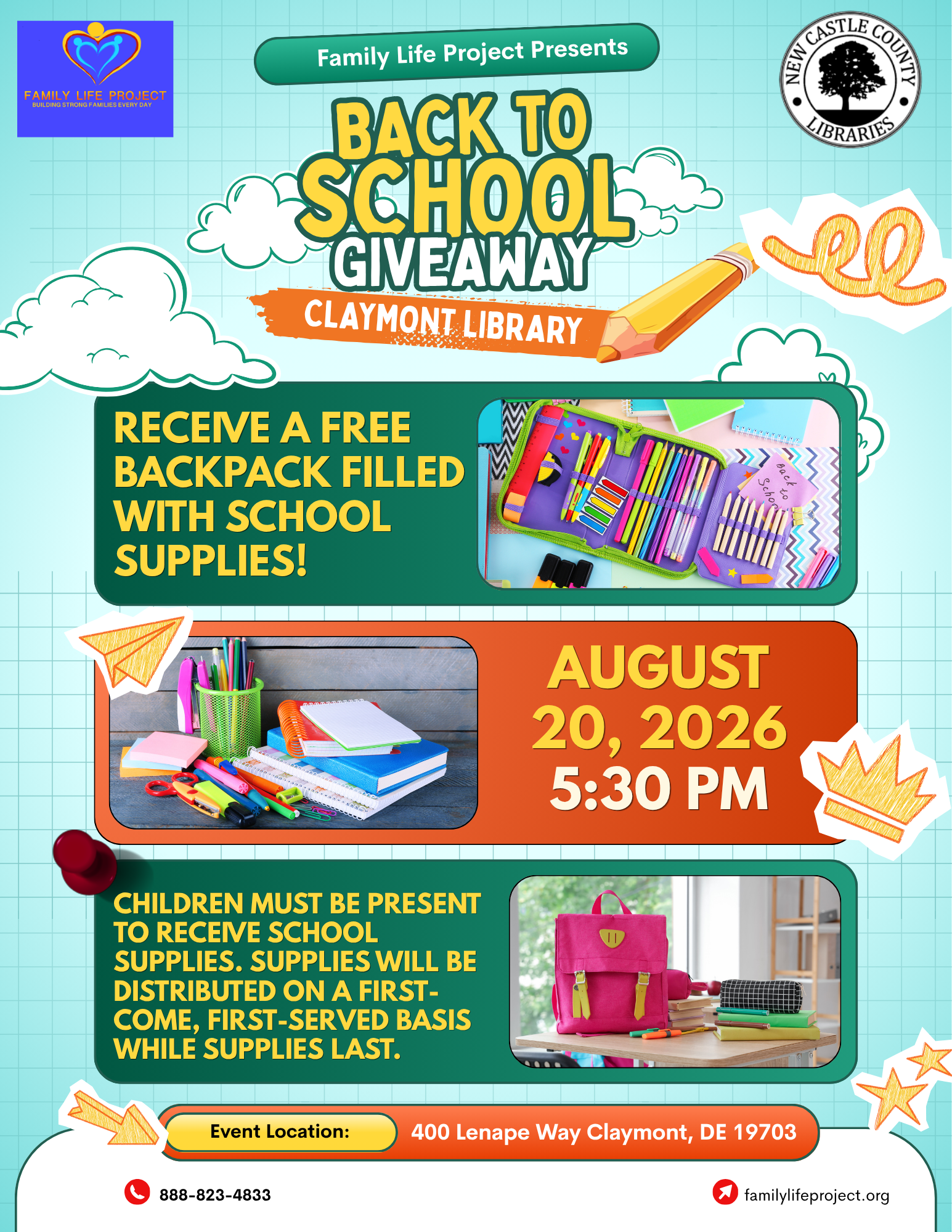 Claymont Library Back-to-School Giveaway