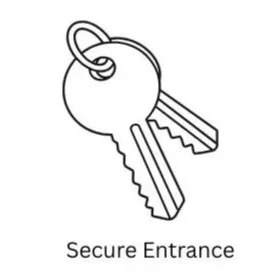 A simple line drawing of two keys on a keyring with the text 'Secure Entrance' below.