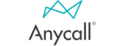 Anycall Logo mit grafischem Diagramm in Blau und Schriftzug