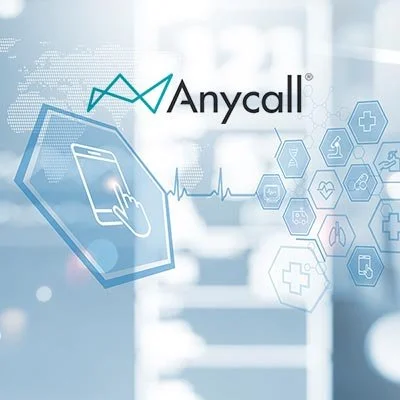 Logo und medizinische Symbole für die Gesundheits- und Telemedizin-Software von Anycall