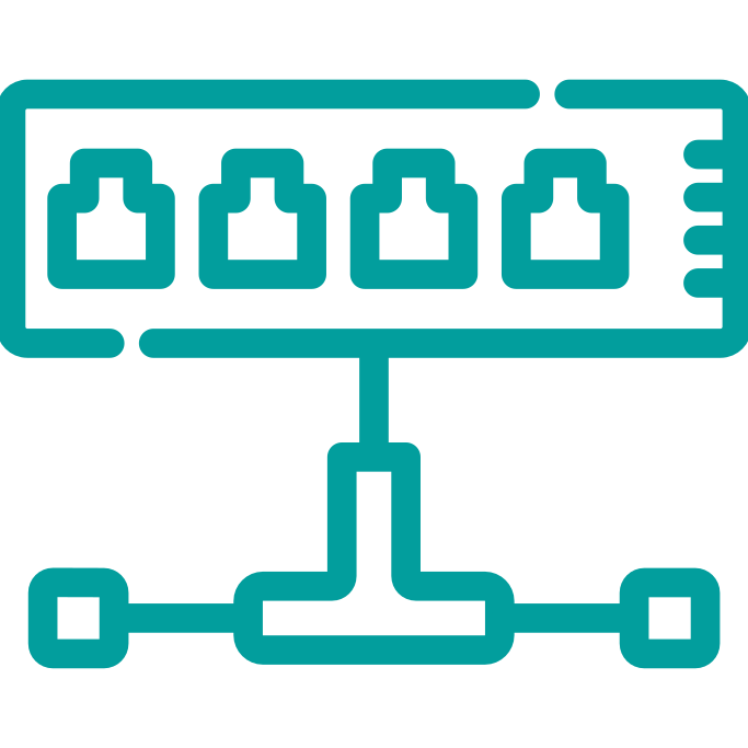 Netzwerkswitch mit vier Ports und eine Netzwerkverbindung