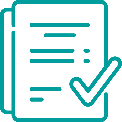 Ein Dokument mit einem großen Häkchen darüber.