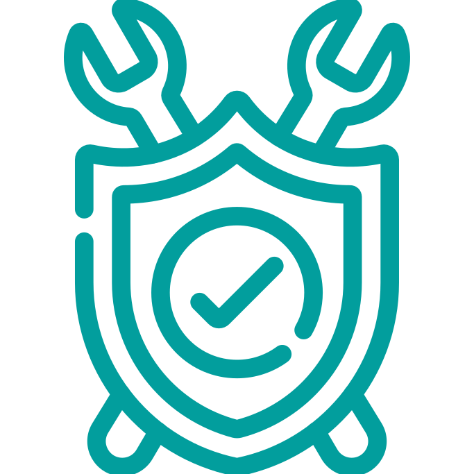 Illustration eines Schilds mit Häkchen, umgeben von Schraubenschlüsseln, das Sicherheit oder Schutz symbolisiert.