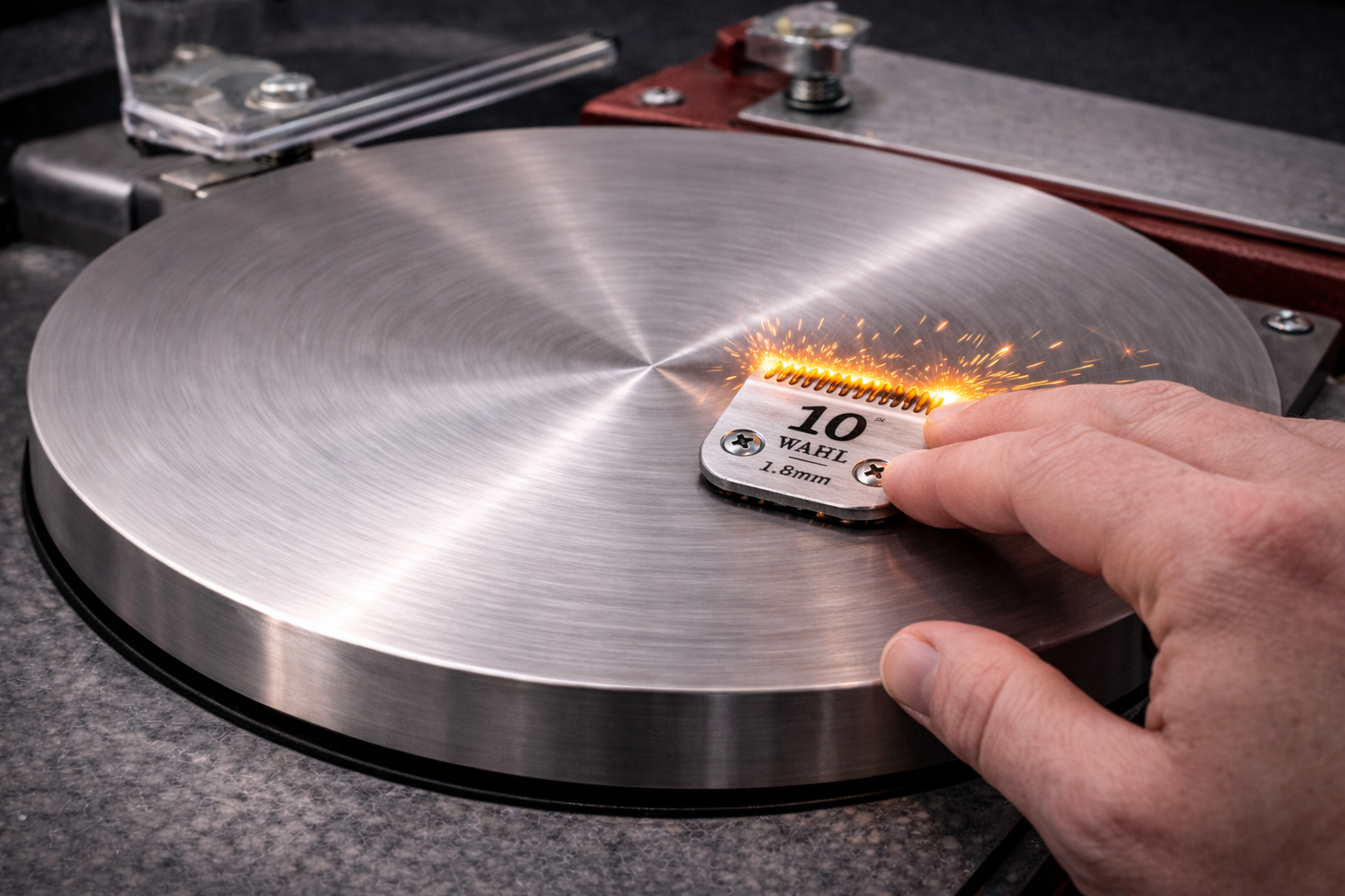 A Clipper Blade being sharpened on a Nebraska Machine