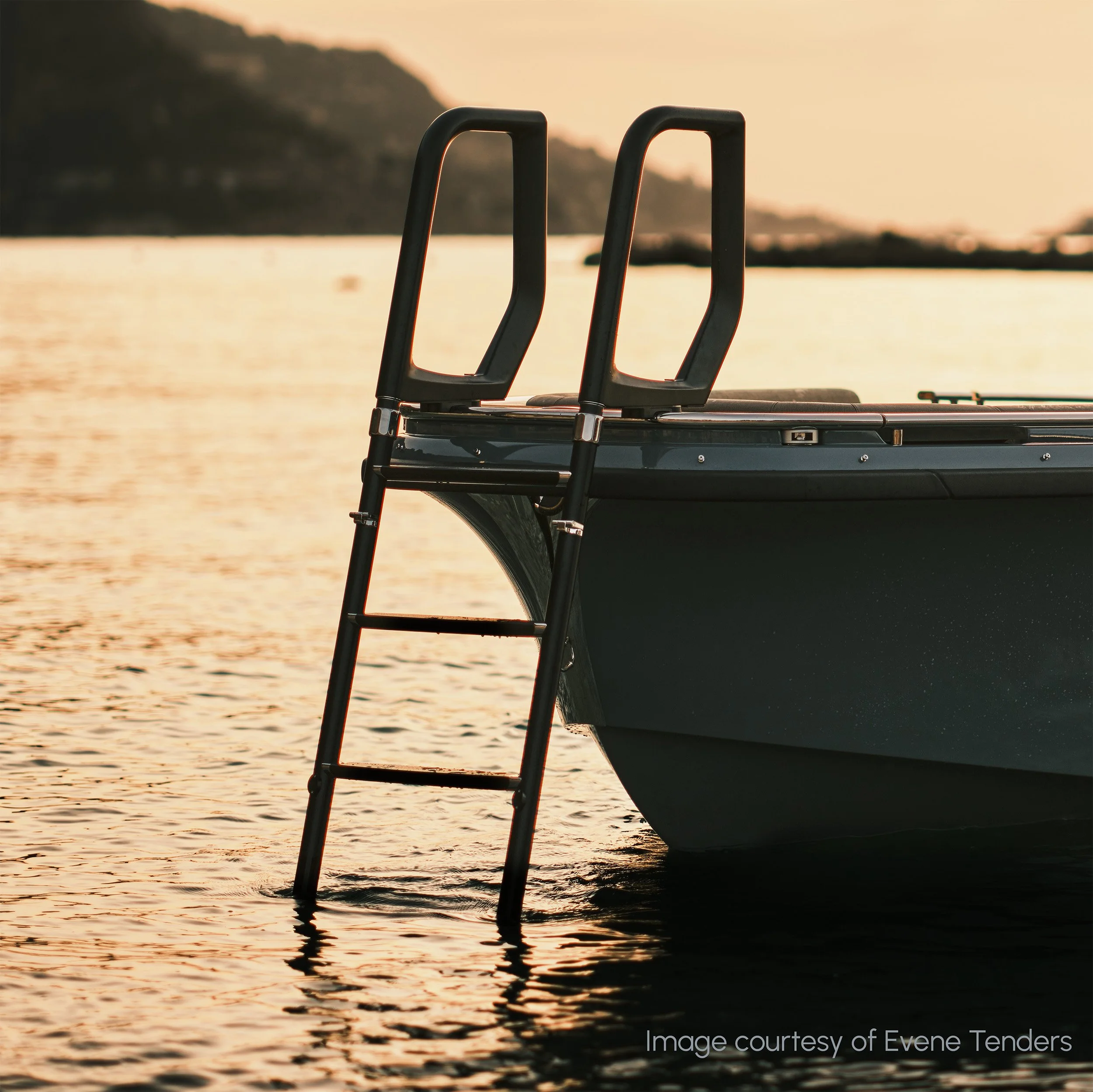 Bure Swim Ladder on bow of Evene Tender
