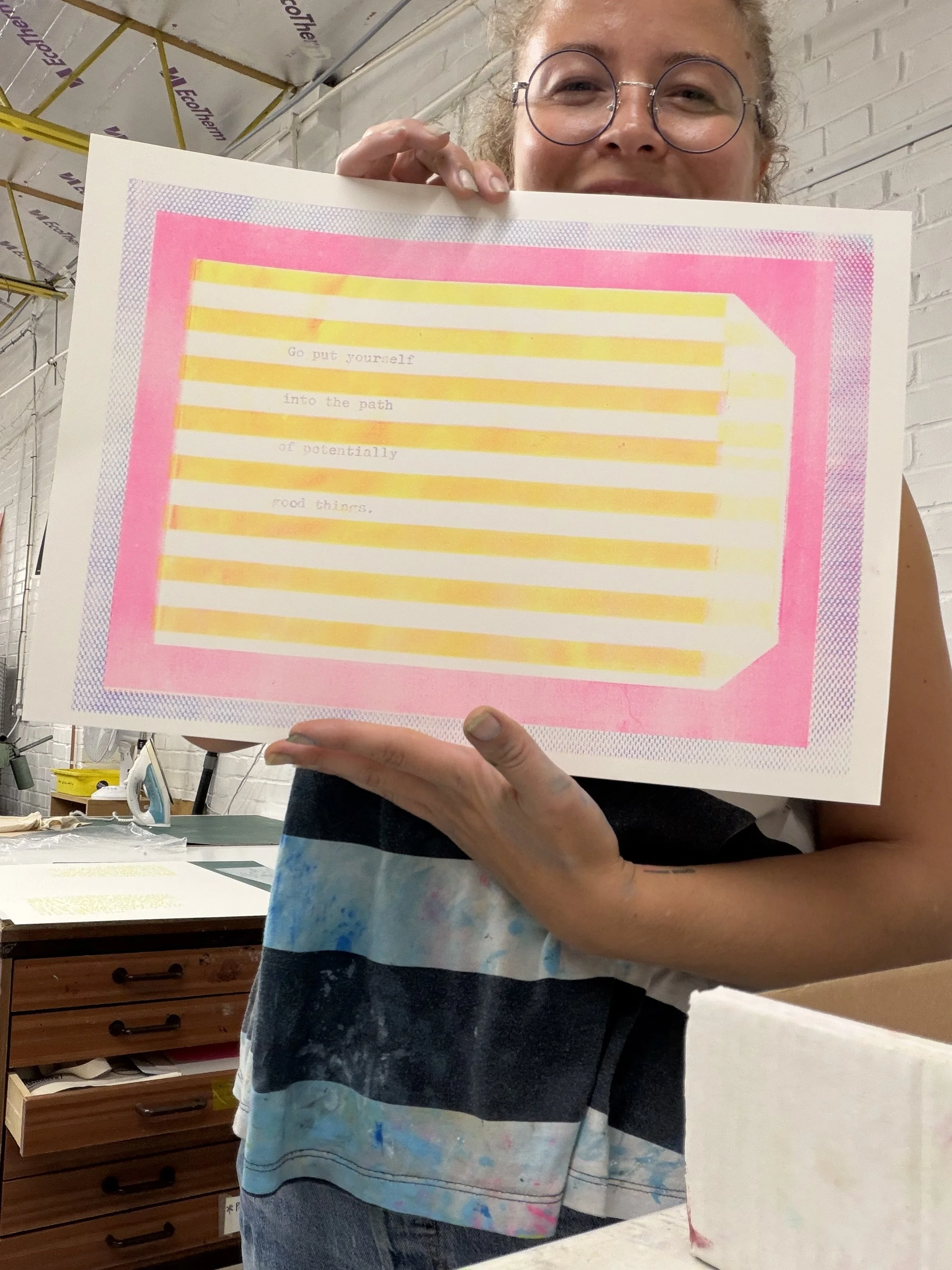Yellow, orange and pink A3 screenprint with motivational message
