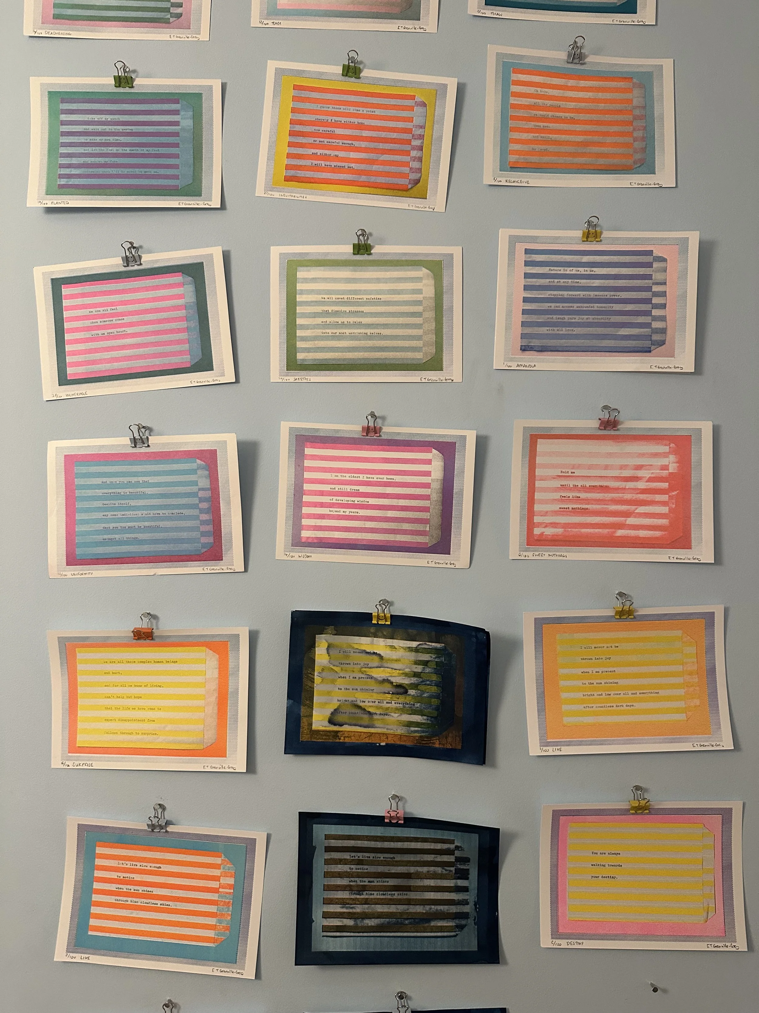 Sweet Nothings A5 Risograph prints on a wall