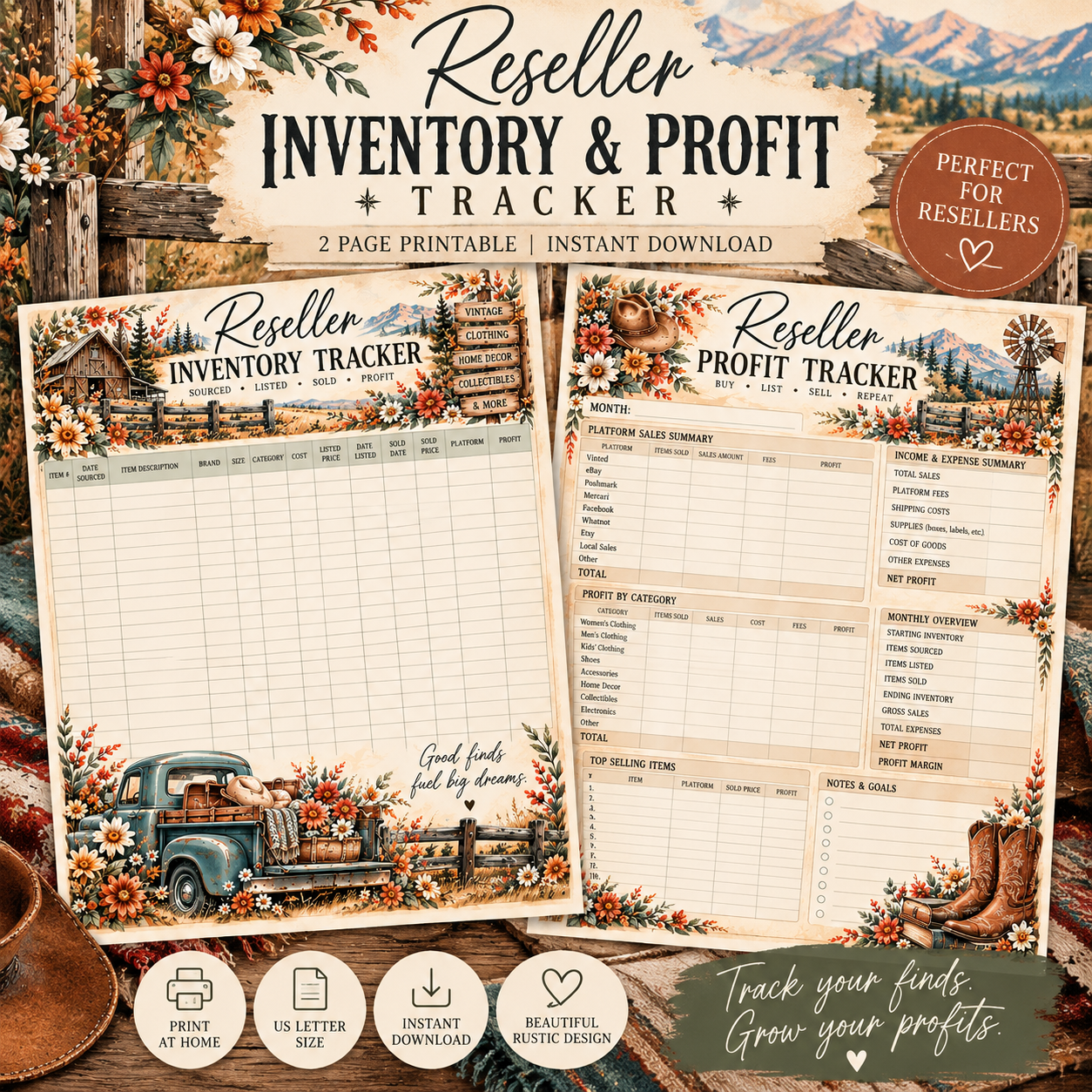Reseller Inventory & Profit Tracker — 2-Page Printable