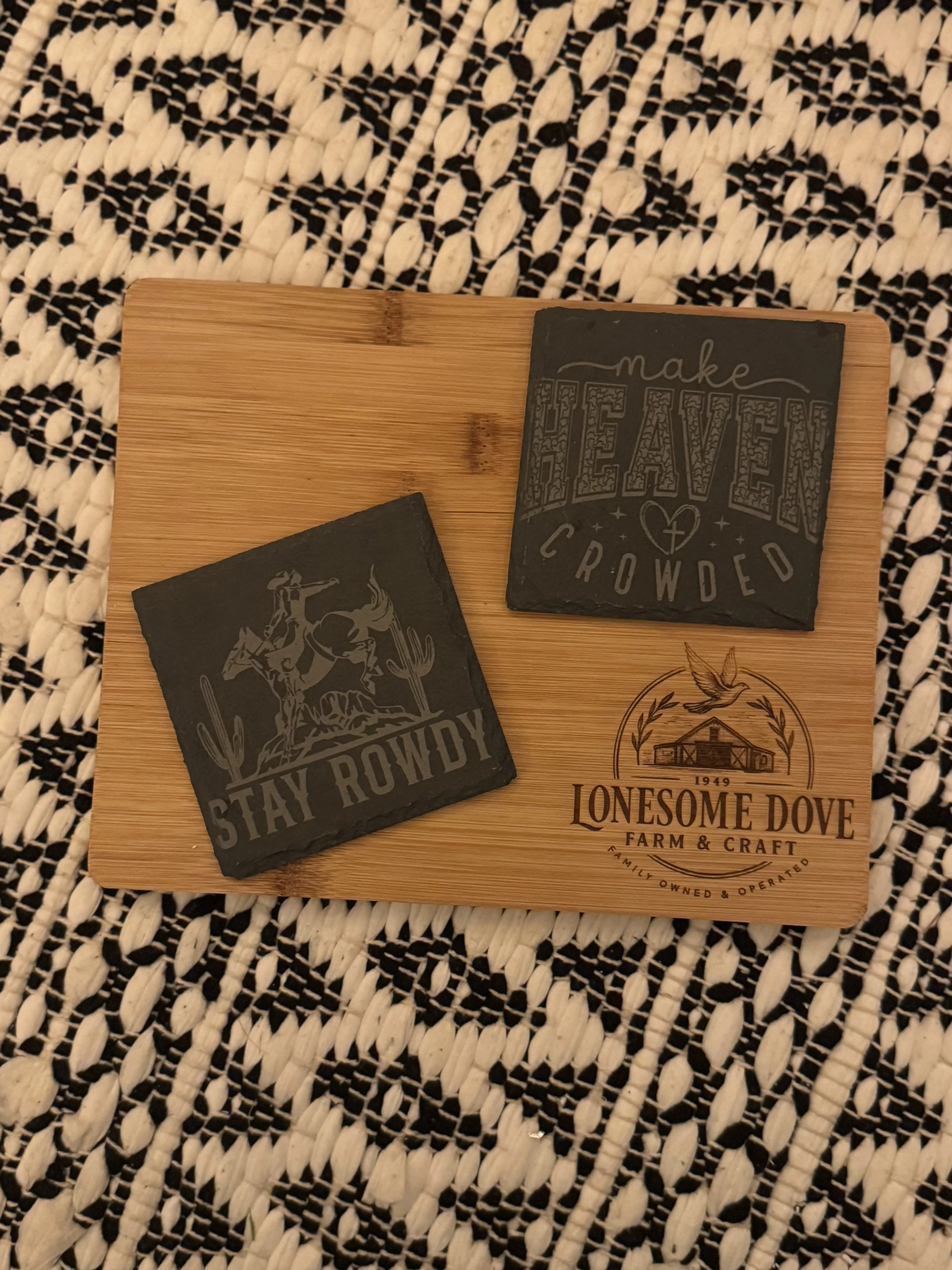 Personalized Western Gift Set | Engraved Bamboo Cutting Board & Slate Coasters