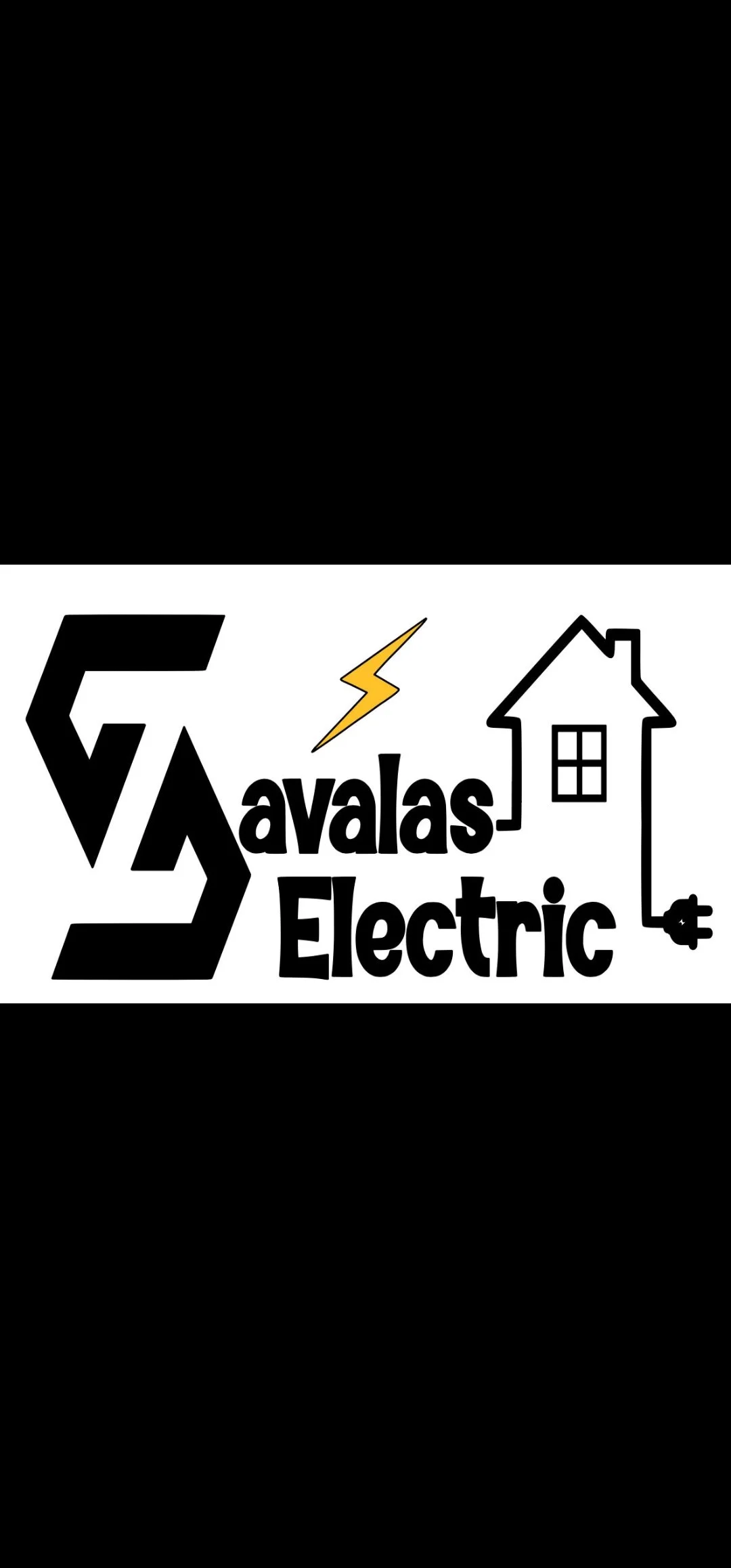 Logo of Zavalas Electric featuring a stylized black and yellow lightning bolt, a house outline with an extension cord, and bold black text.