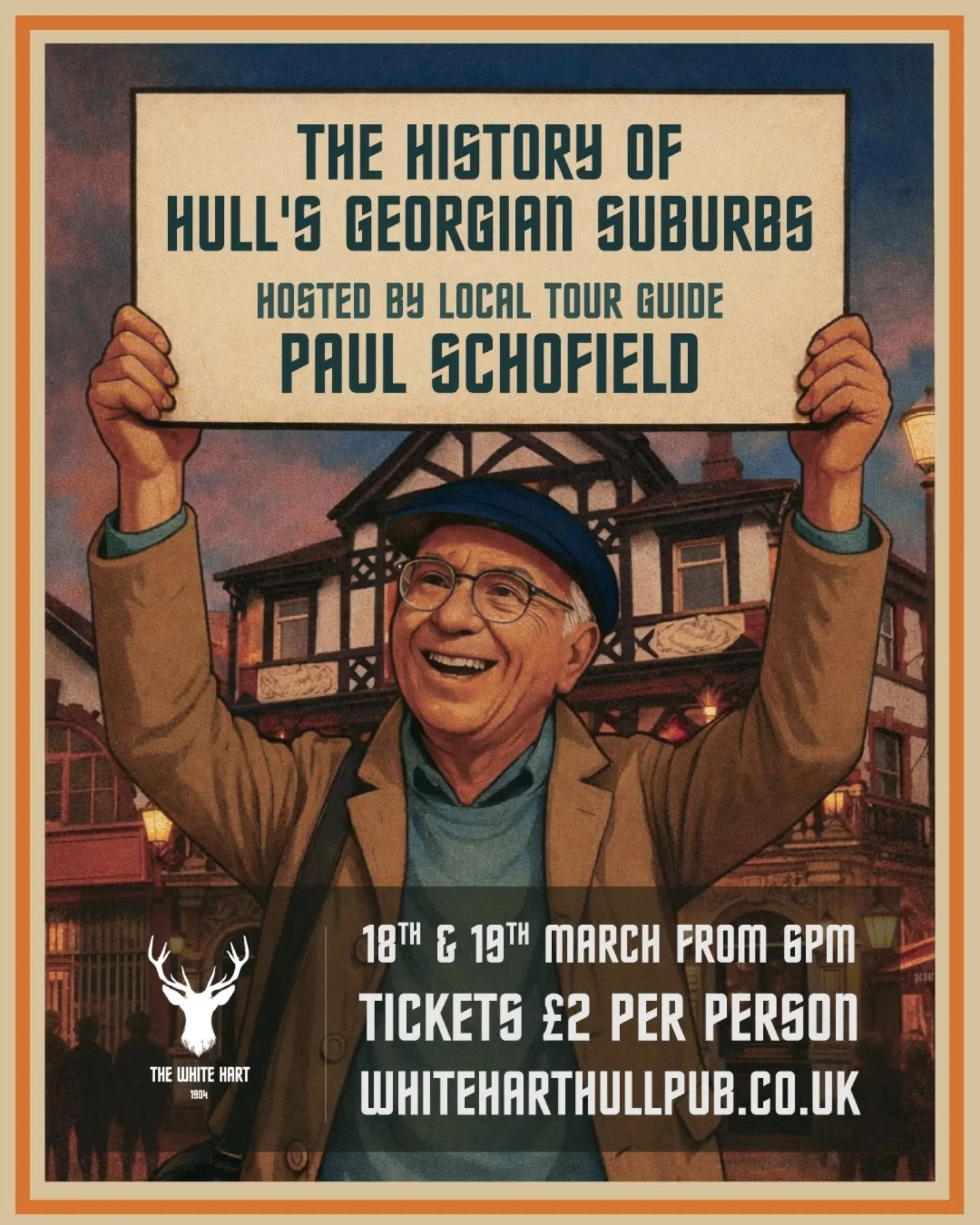 THIS COMING WEDNESDAY join us for another @hull_tour_guide history talk, this time on the topic of Hull's Georgian Suburbs. Book your tables at whiteharthullpub.co.uk and we'll be in contact with the link to pay for your tickets 🎟